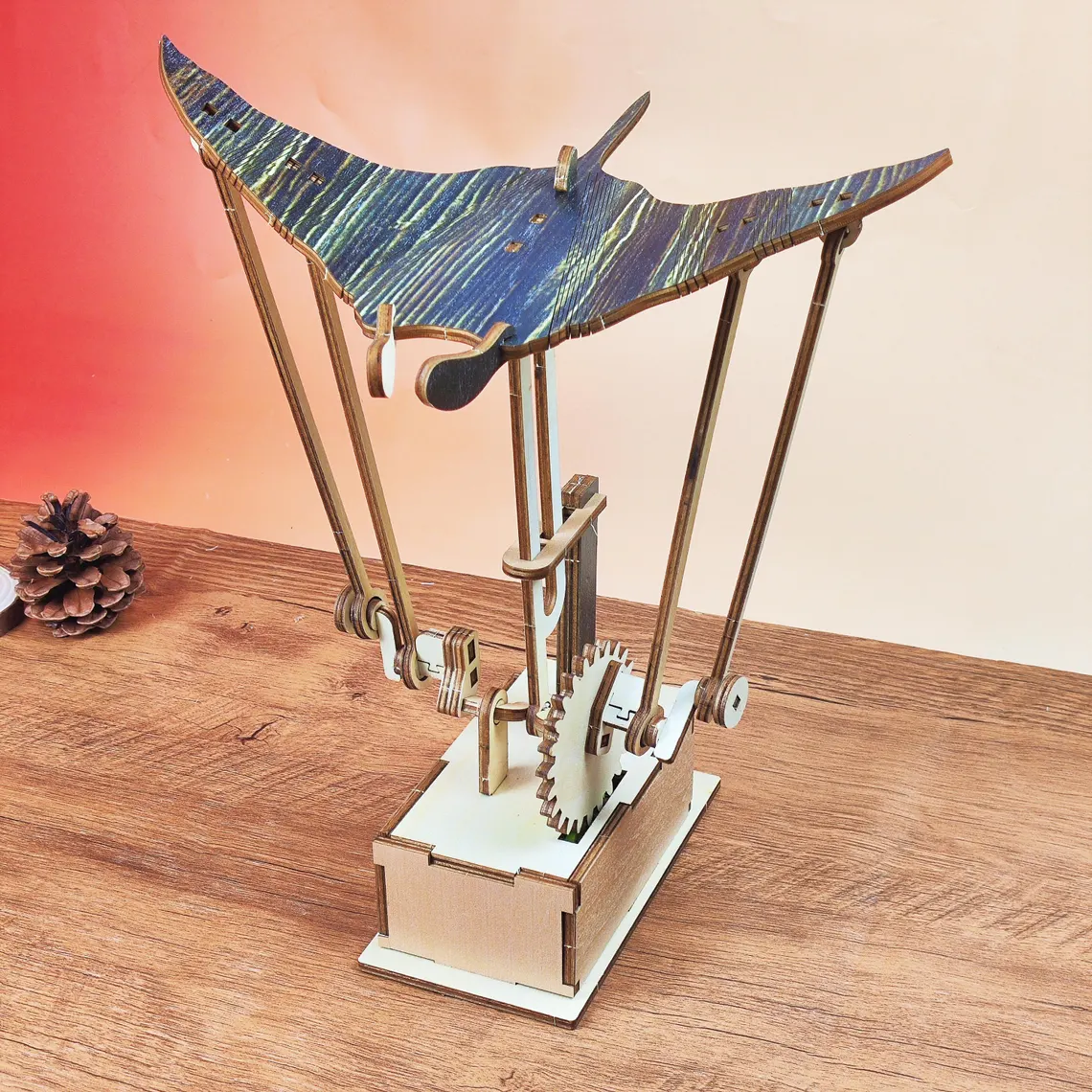 Handcarved Wooden Manta Ray Automata Mechanical Sculpture