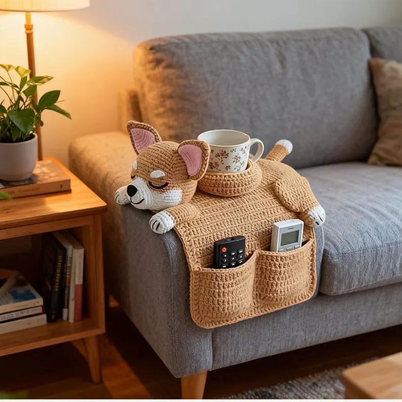 🎄Christmas HOT Sale 49% OFF🔥Crochet Dog Sofa Organizer with Cup Holder