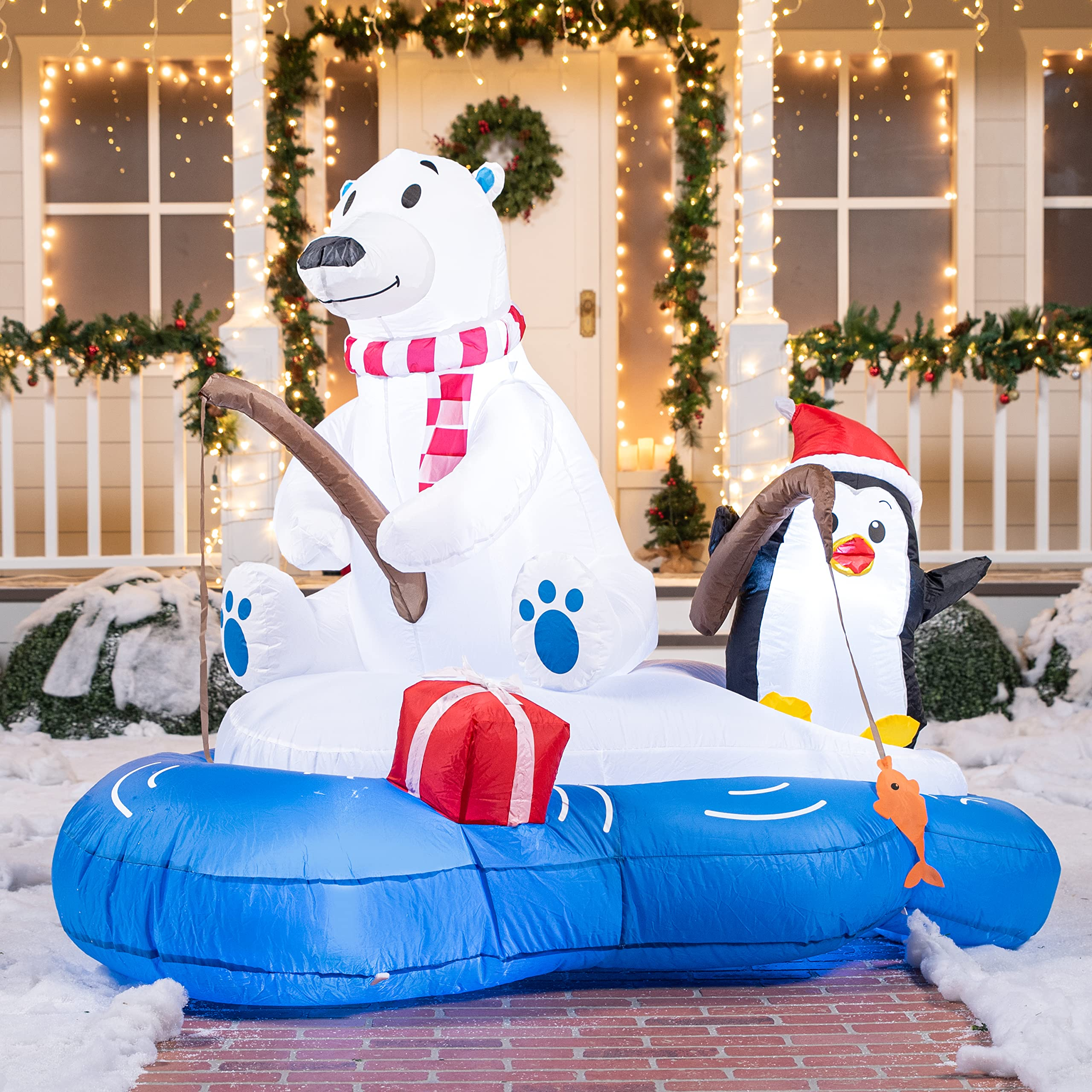 Large Polar Bear Fishing with Penguin Inflatable (6 ft)