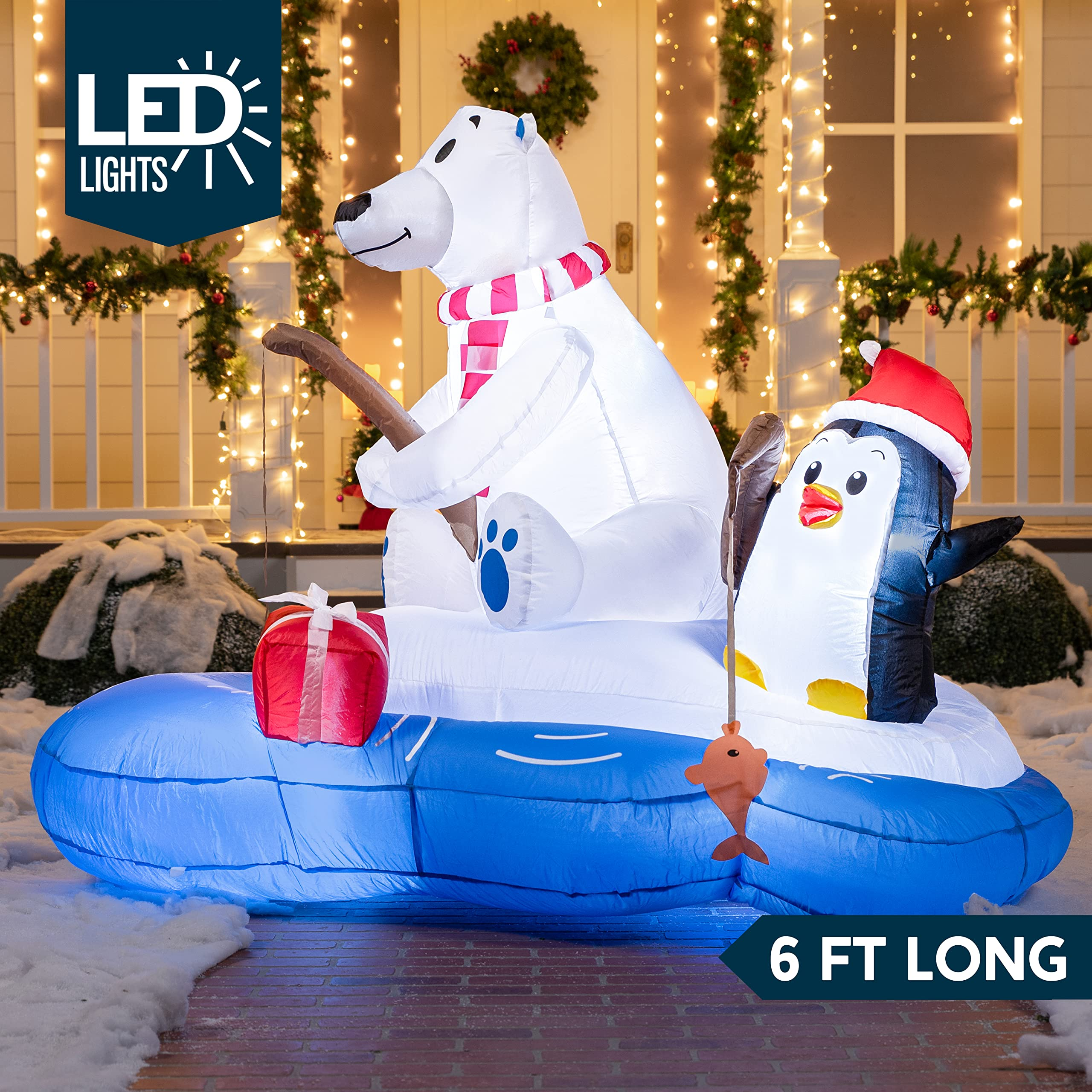 Large Polar Bear Fishing with Penguin Inflatable (6 ft)