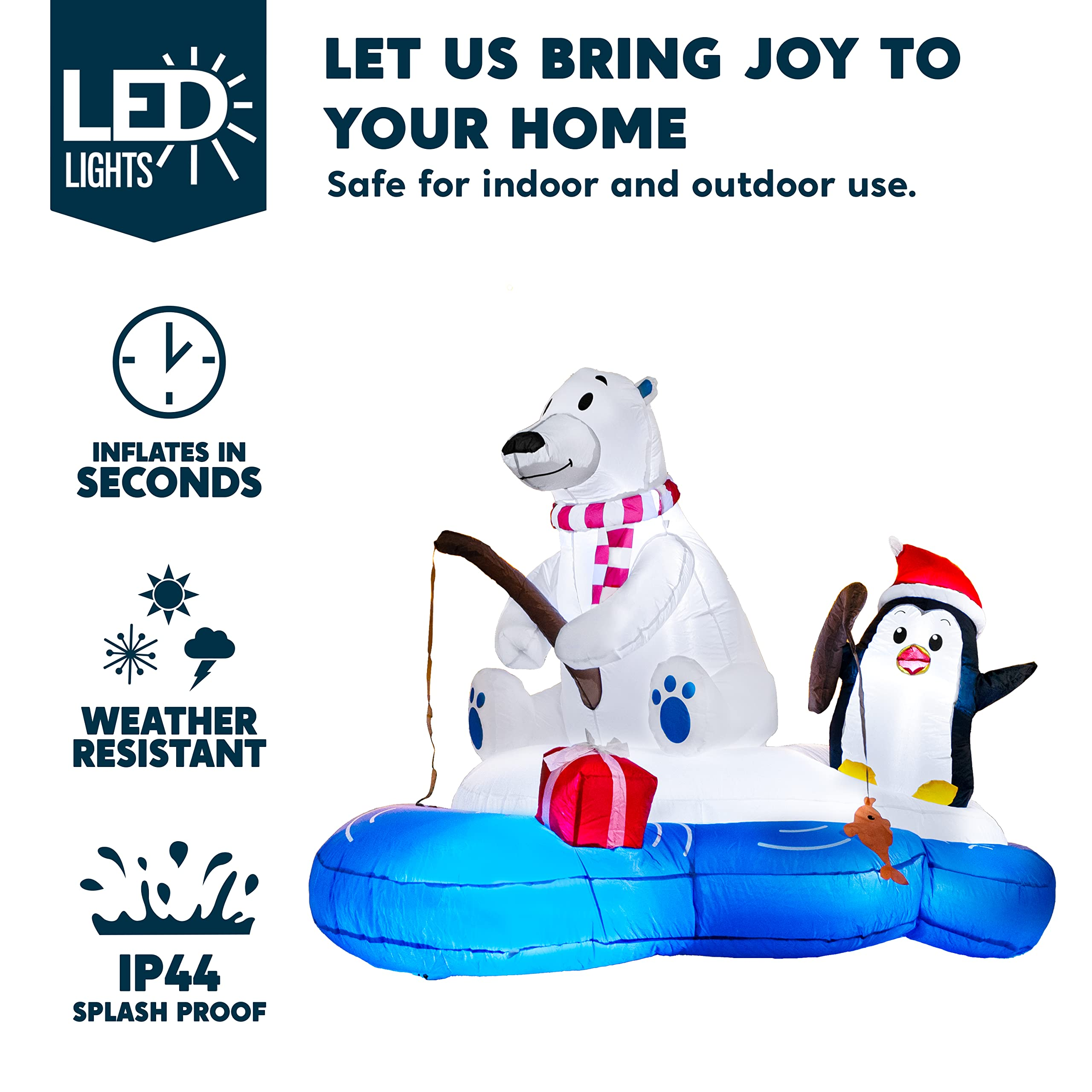 Large Polar Bear Fishing with Penguin Inflatable (6 ft)