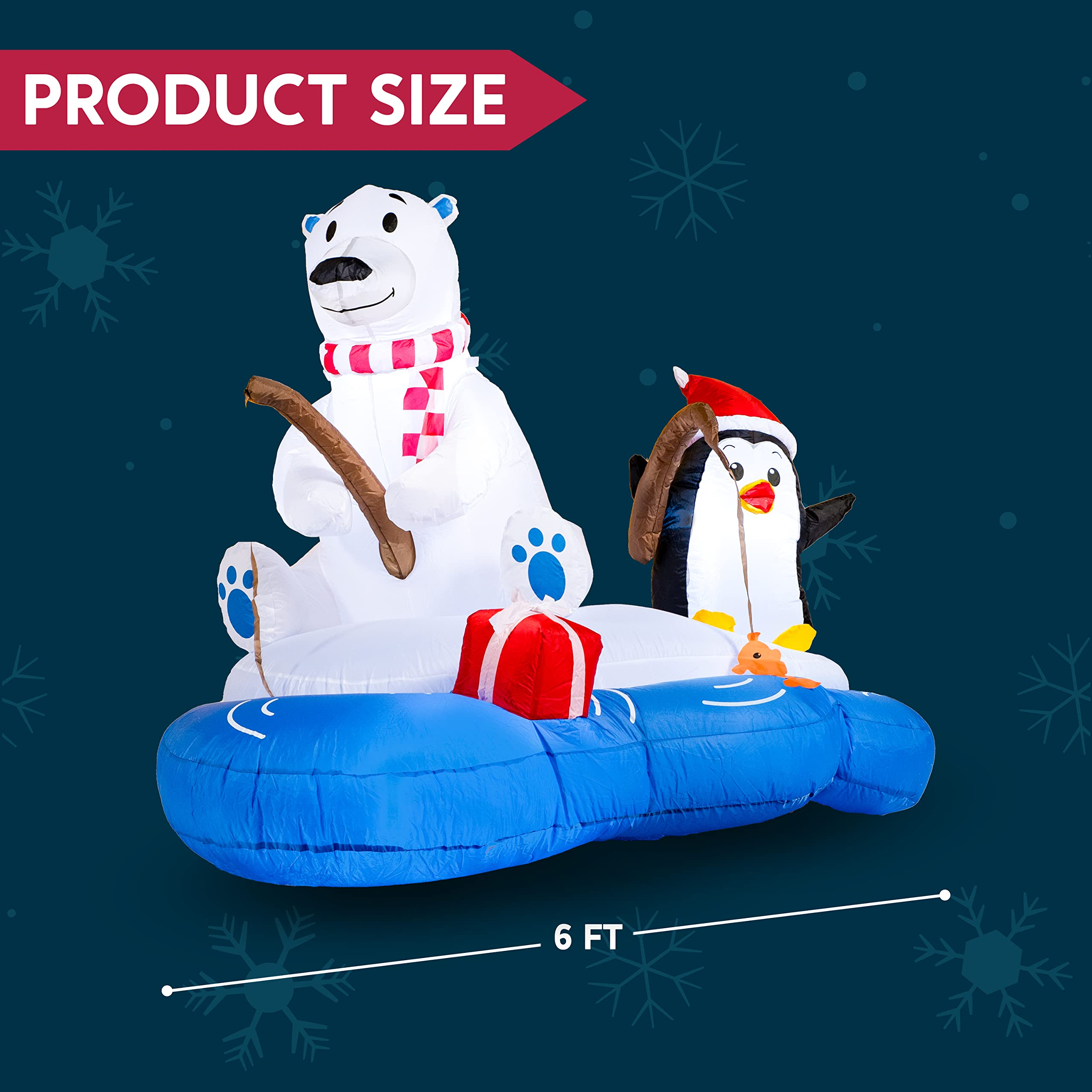 Large Polar Bear Fishing with Penguin Inflatable (6 ft)