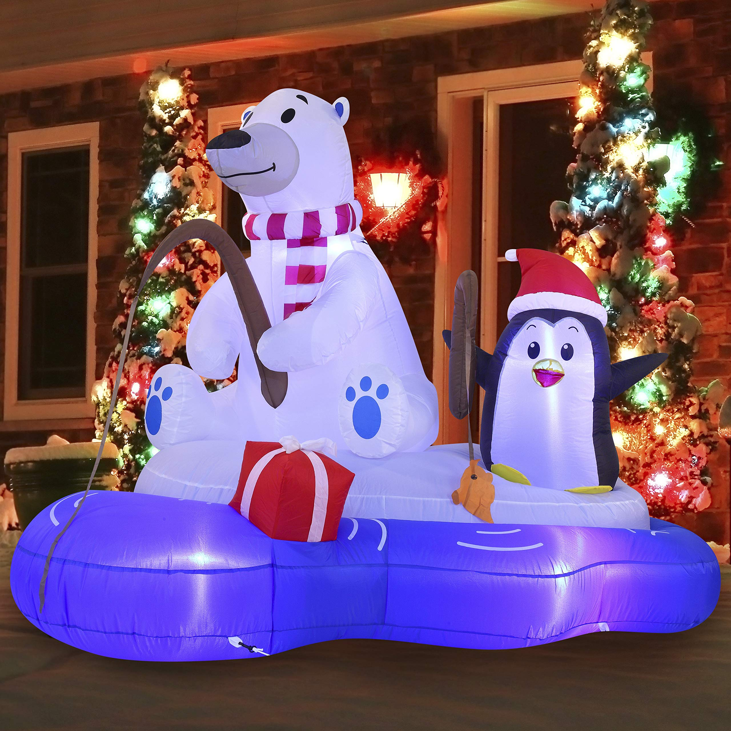 Large Polar Bear Fishing with Penguin Inflatable (6 ft)