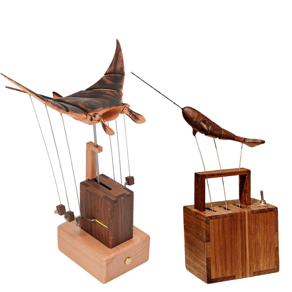 Handcarved Wooden Manta Ray Automata Mechanical Sculpture