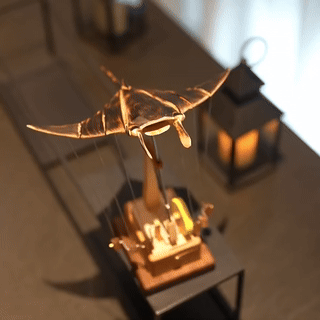 Handcarved Wooden Manta Ray Automata Mechanical Sculpture