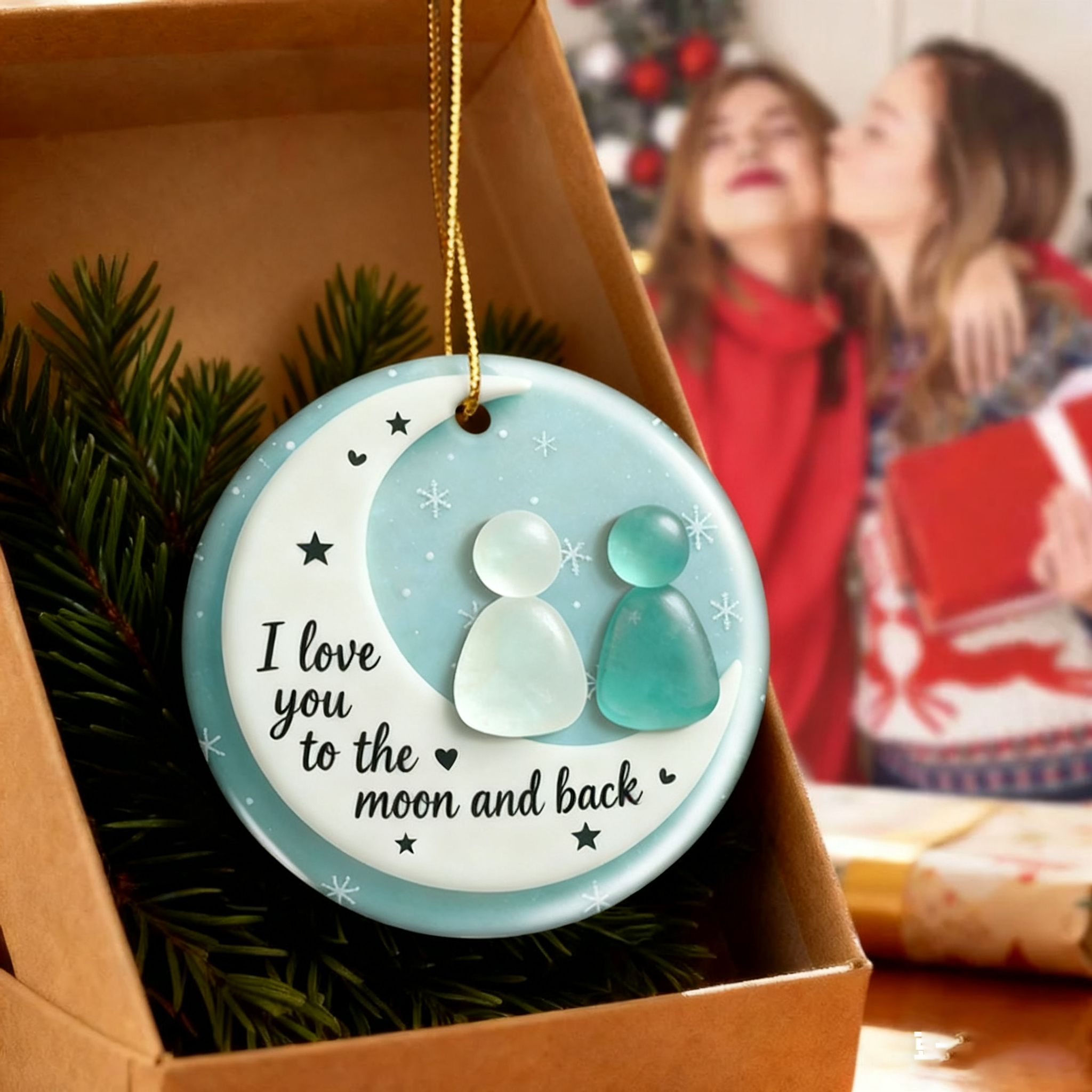 To the Moon and Back Christmas Sea Glass Ornament