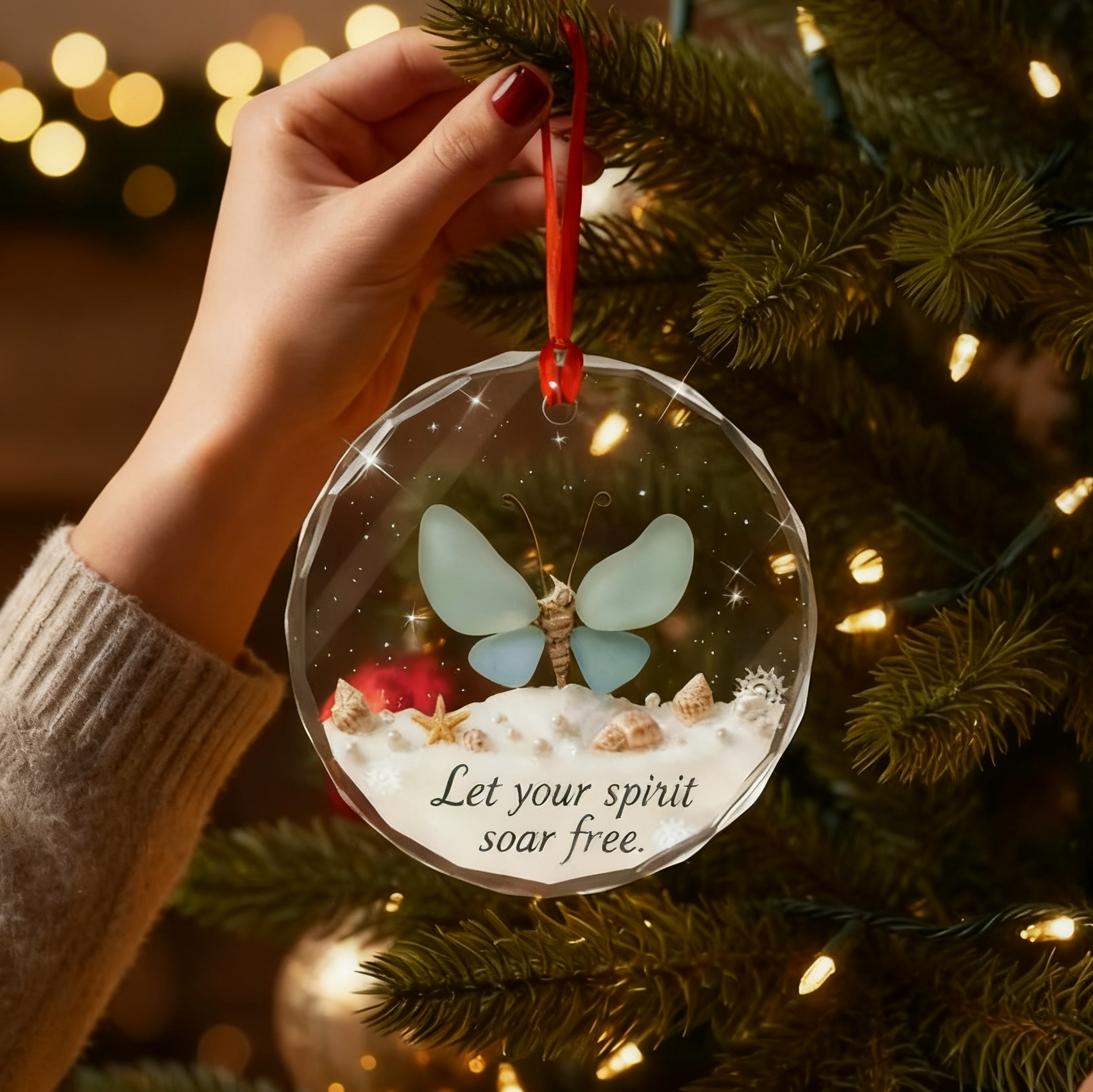 Soaring Spirit Butterfly  Sea Glass Ornament