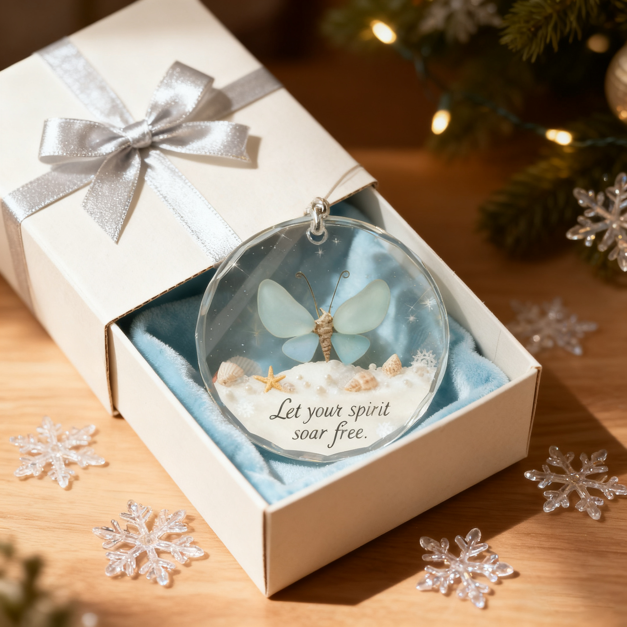 Soaring Spirit Butterfly  Sea Glass Ornament