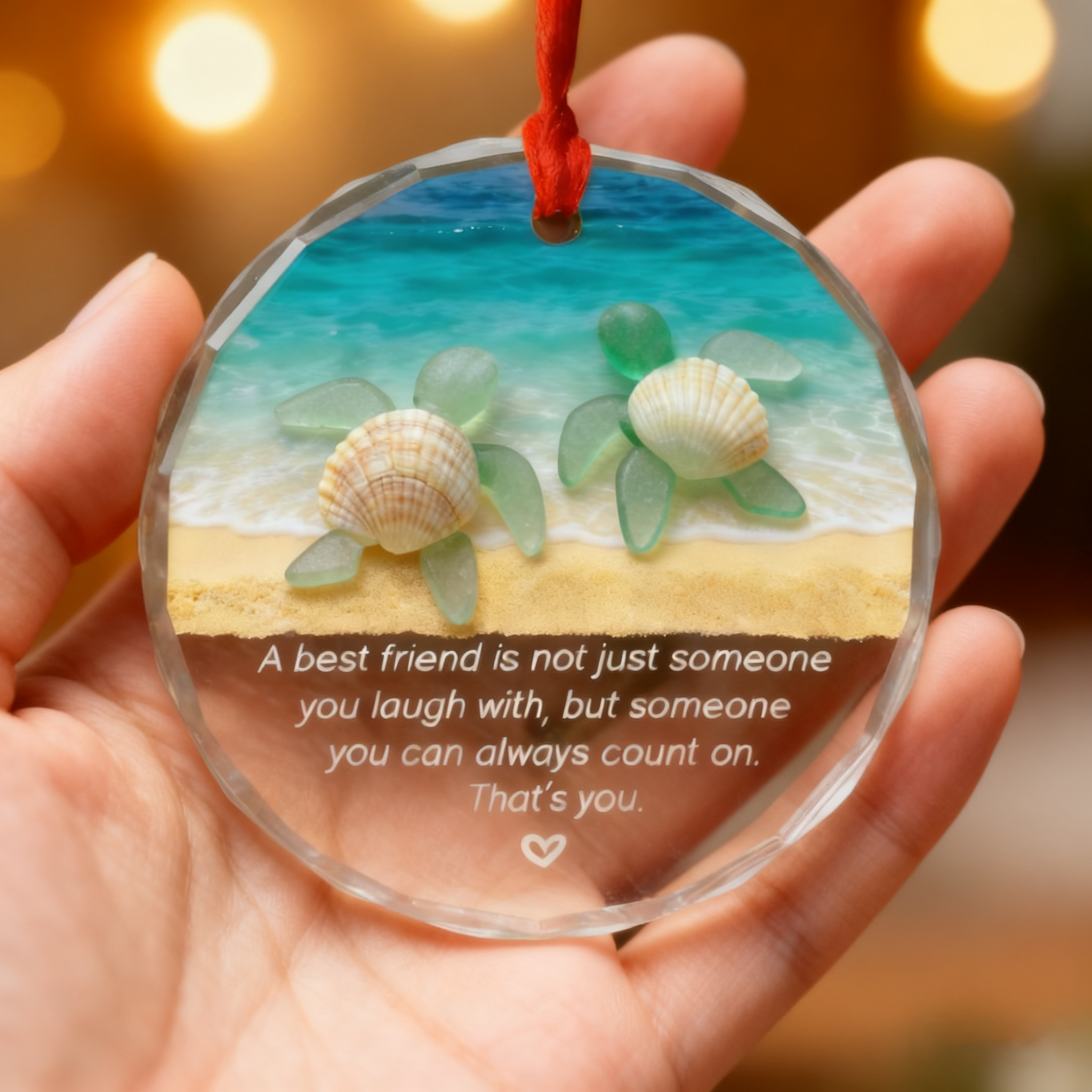 Sea Turtle Friendship Sea Glass Keepsake Ornament