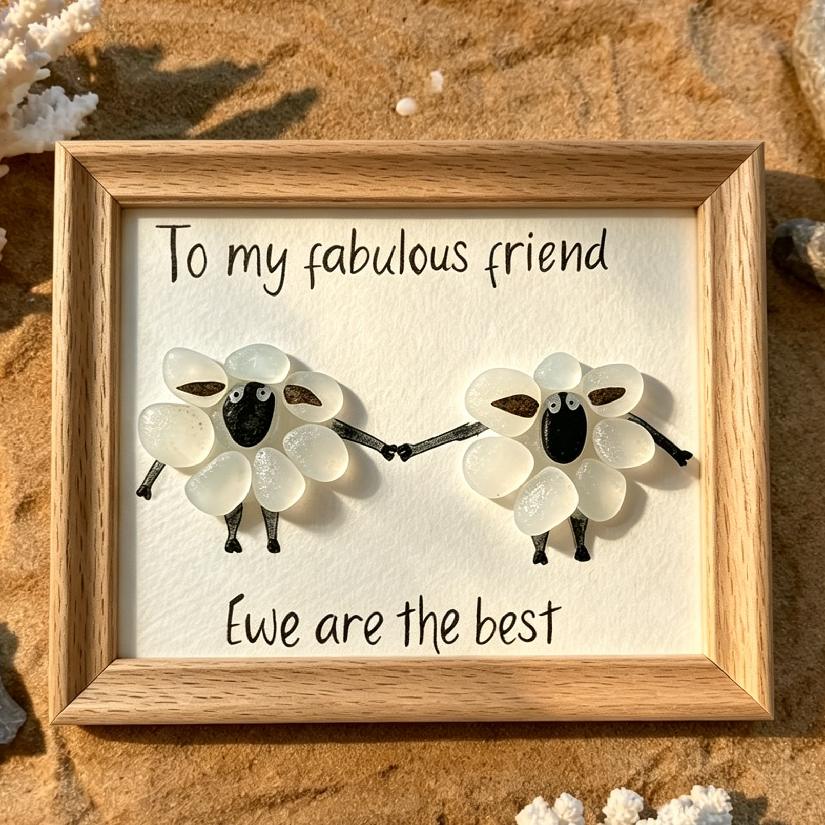 Cute Sheep Friendship Sea Glass Art
