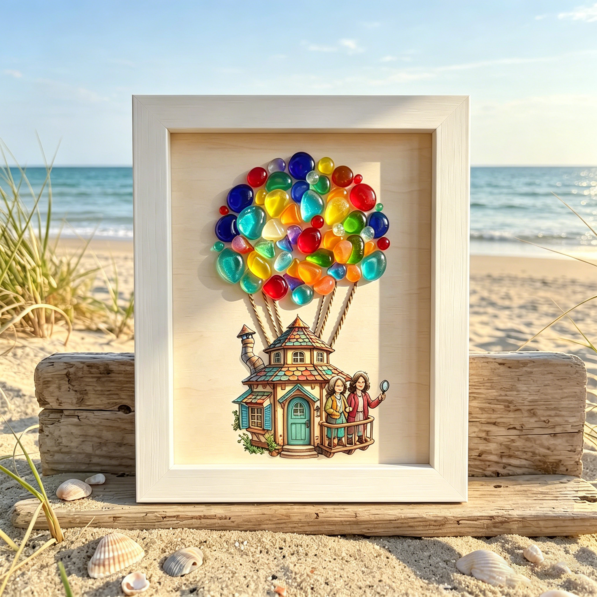 Sea Glass Hot Air Balloon Art 