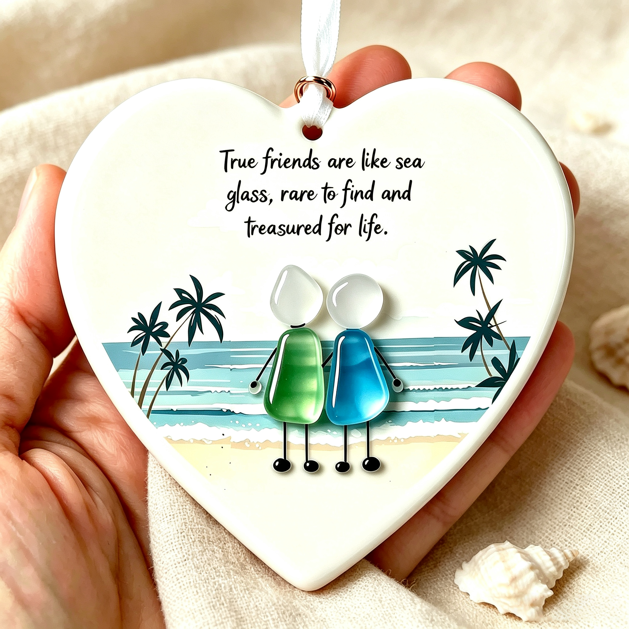 True Friend Sea Glass Heart Ornament