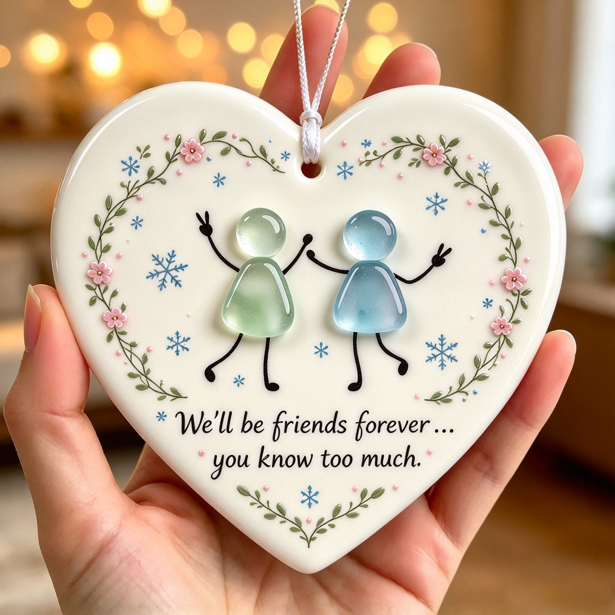 Funny Forever Friend Sea Glass Heart Ornament