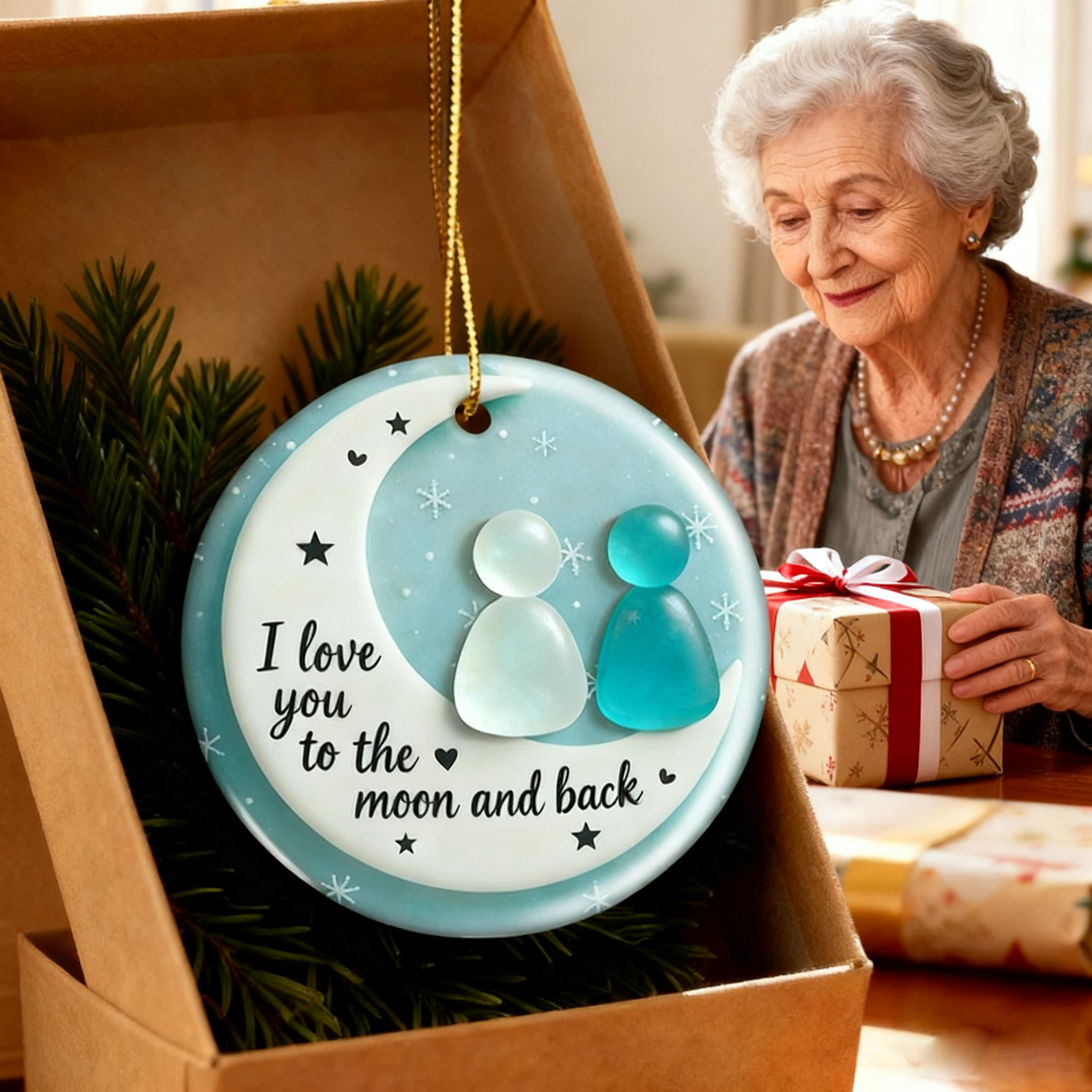To the Moon and Back Christmas Sea Glass Ornament