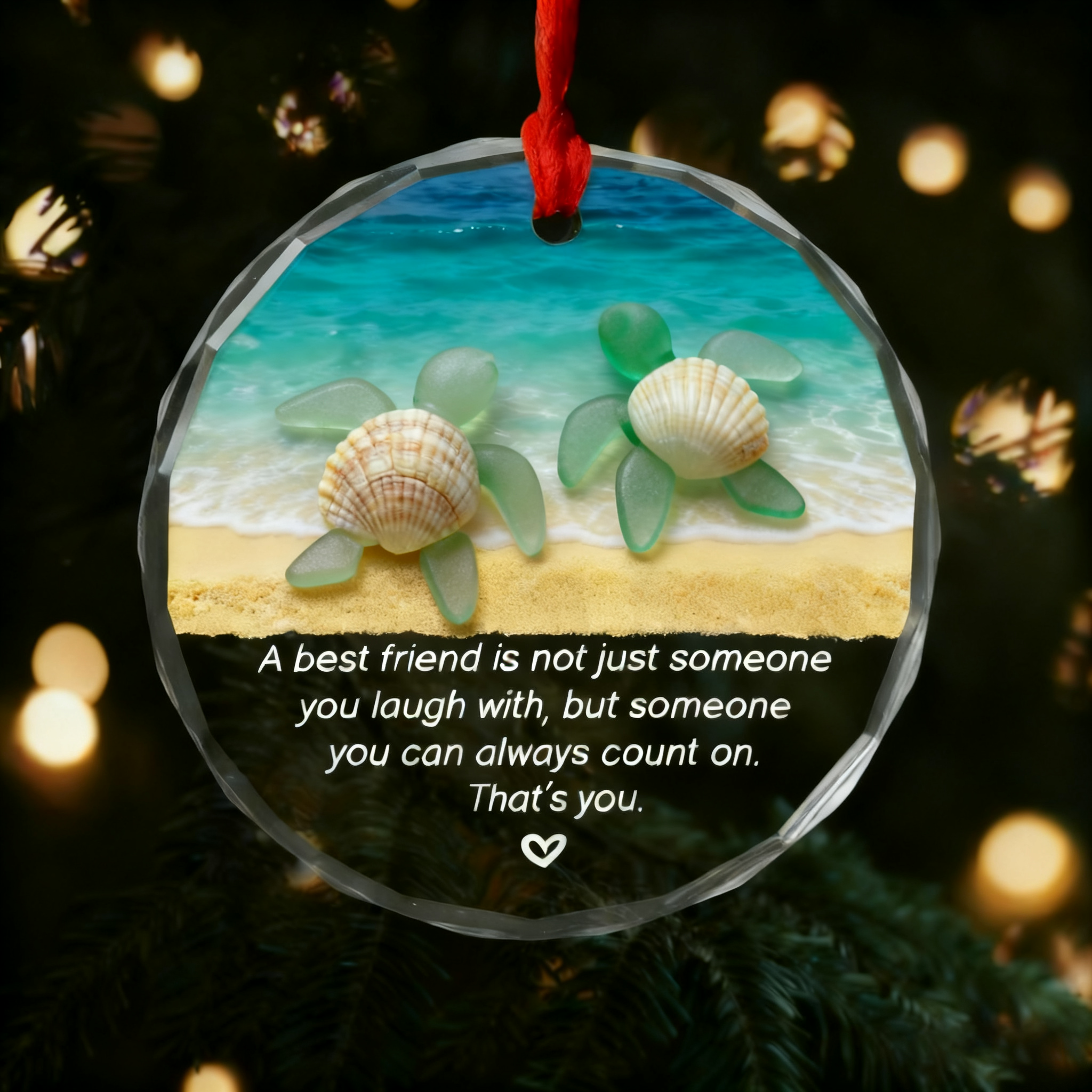 Sea Turtle Friendship Sea Glass Keepsake Ornament
