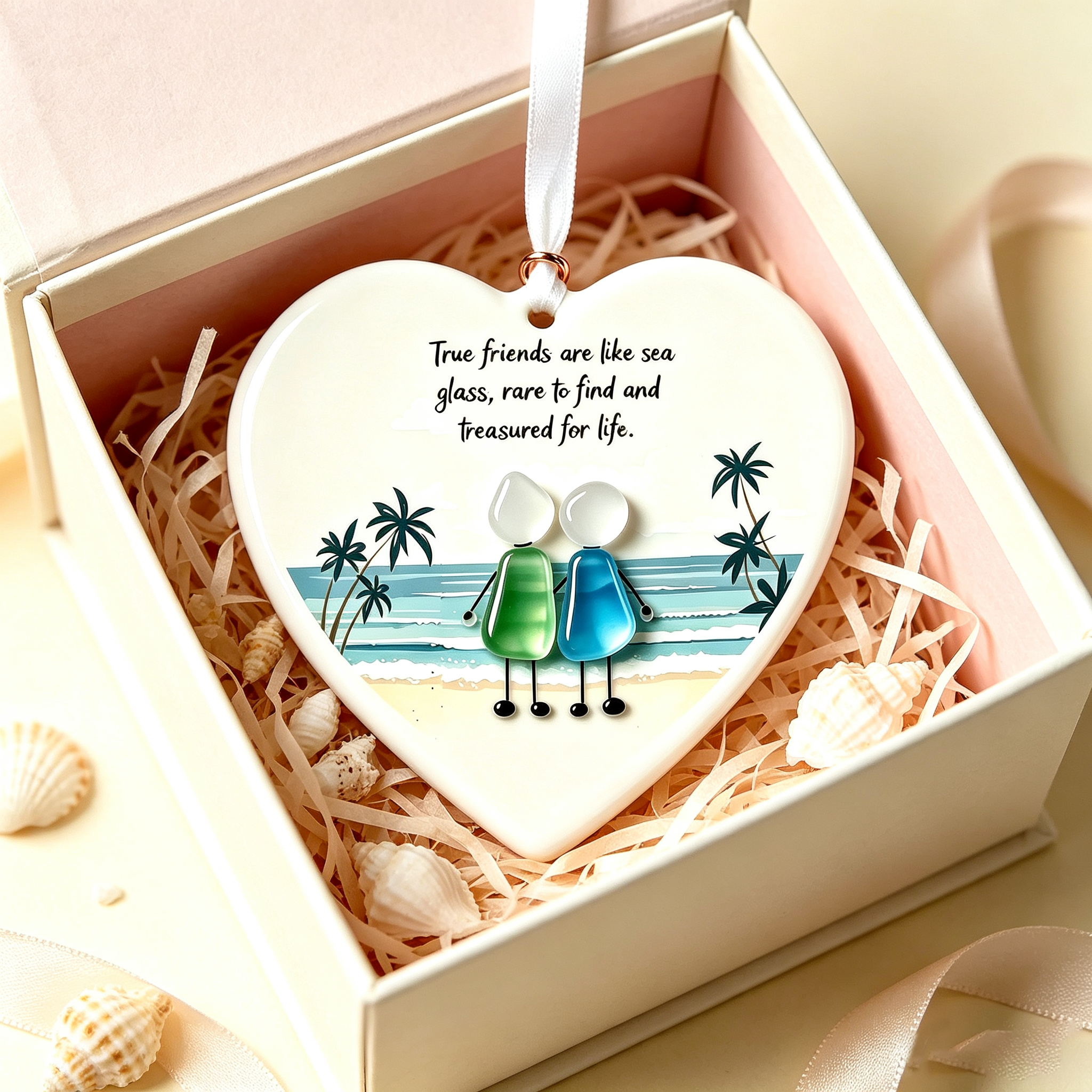 True Friend Sea Glass Heart Ornament