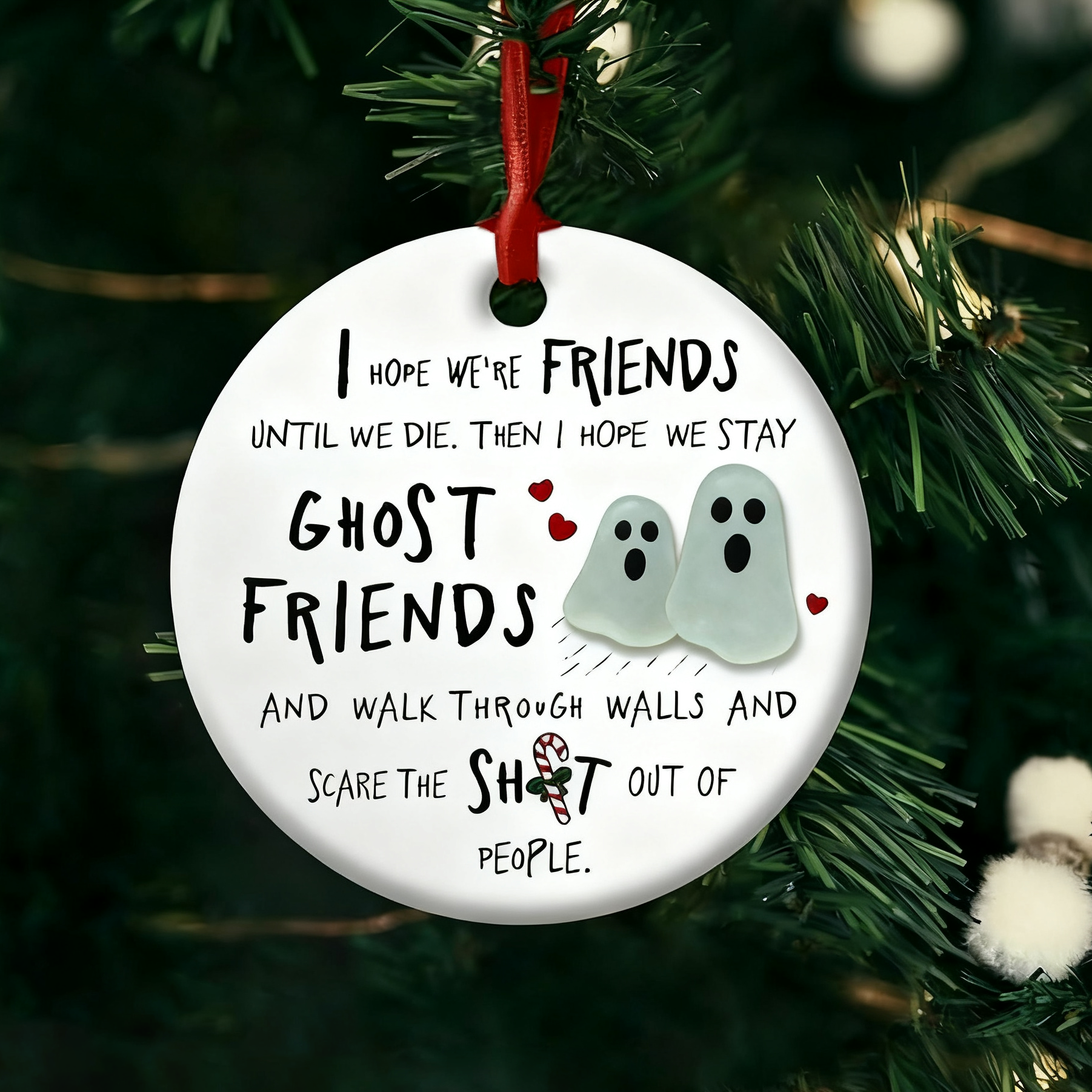 Cute Ghost Bestie Sea Glass Ornament 
