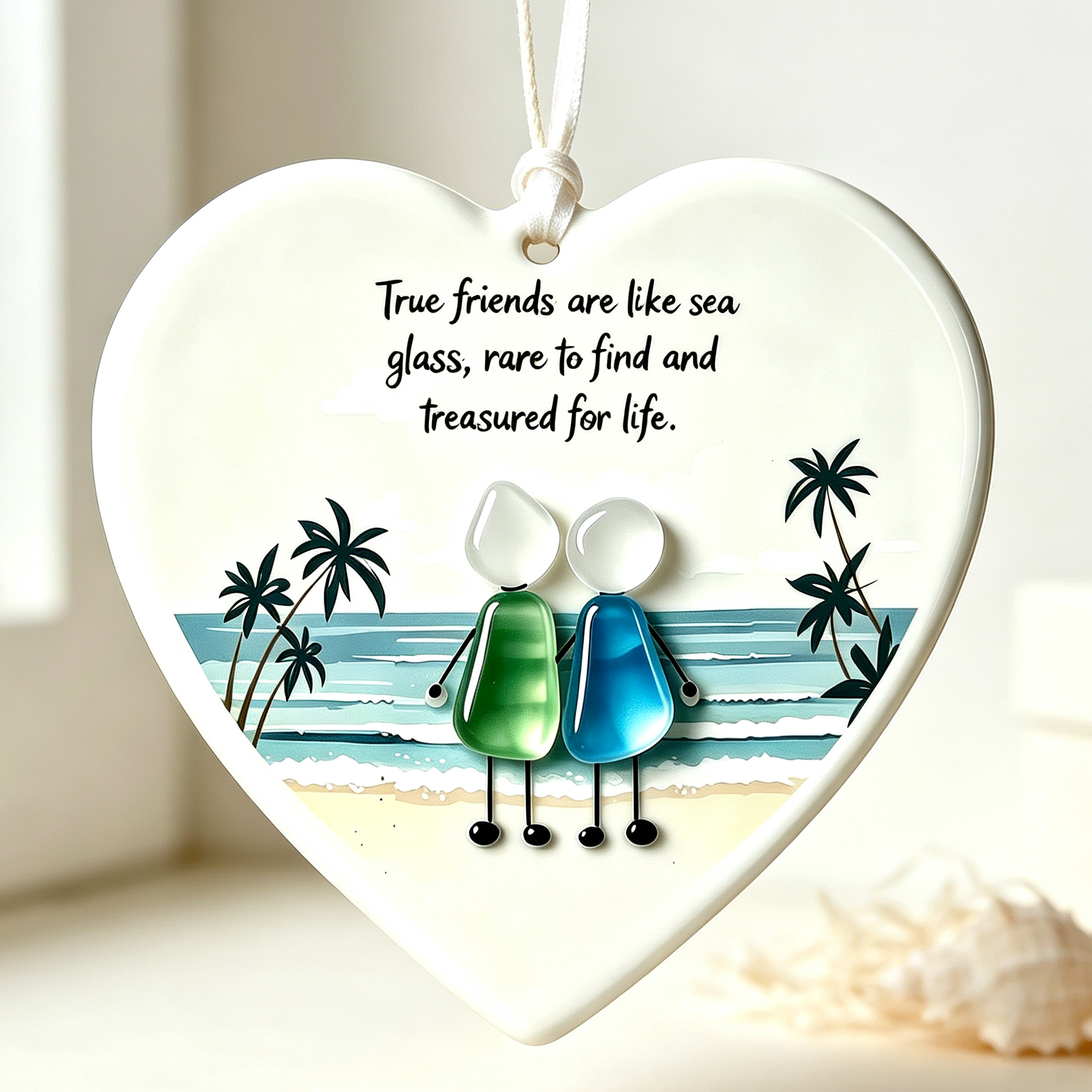 True Friend Sea Glass Heart Ornament