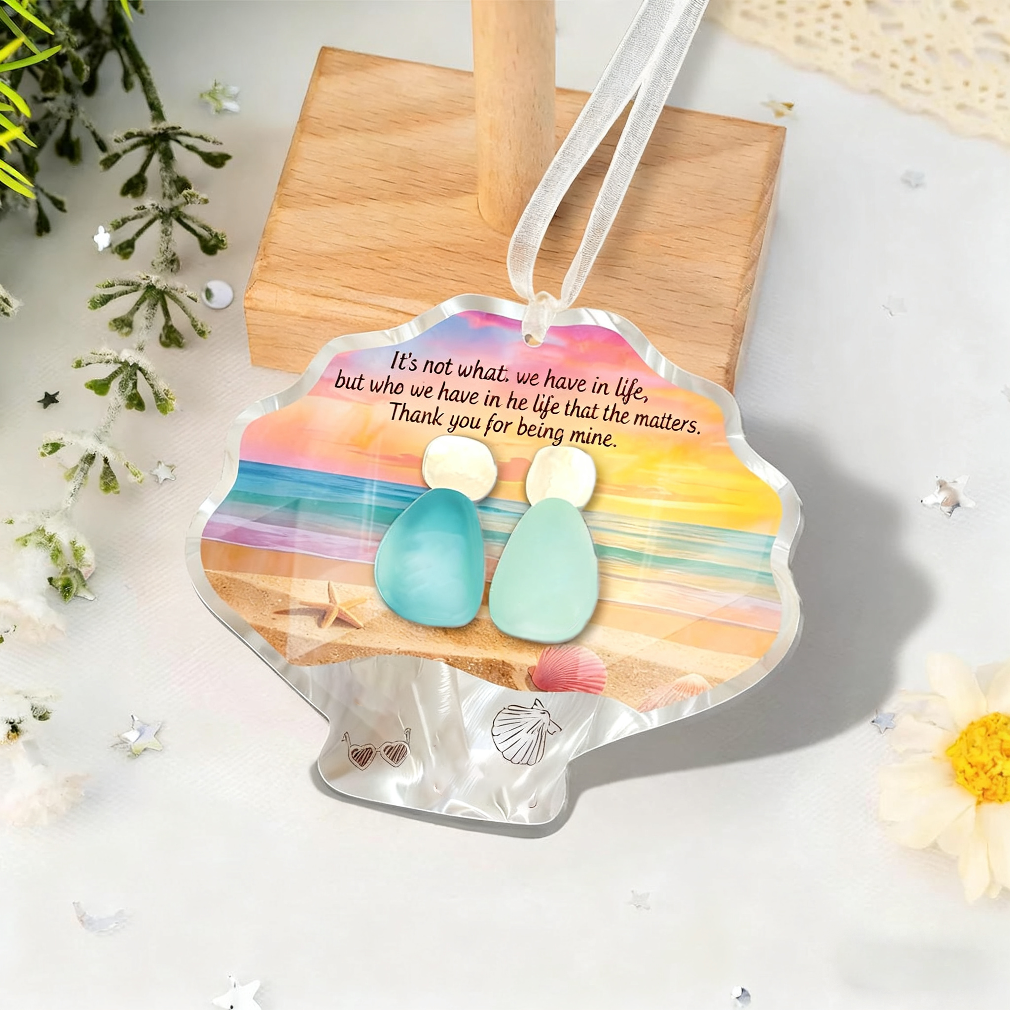 Seashell-shaped sea glass friendship Ornament