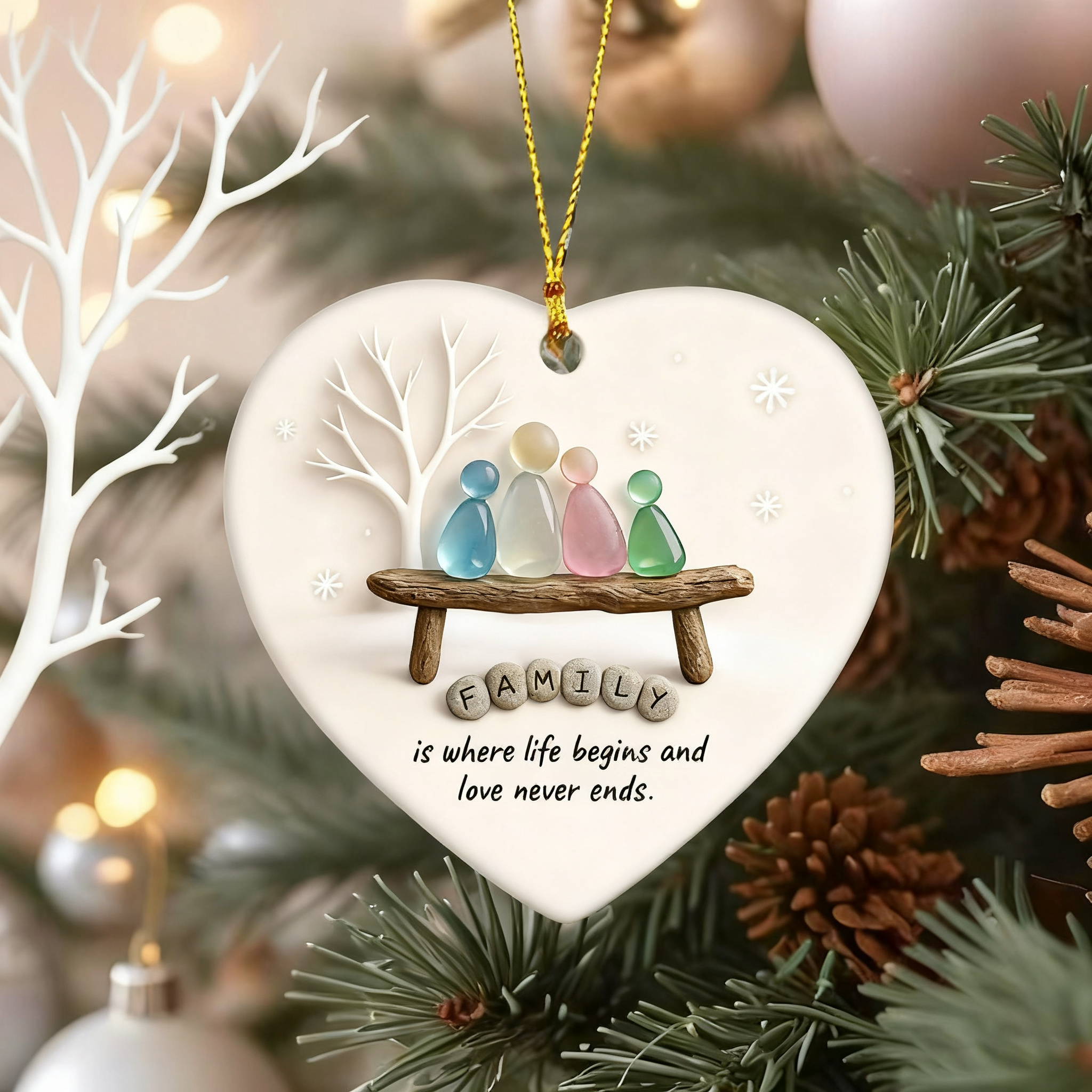 Heart Sea Glass Family Ornament