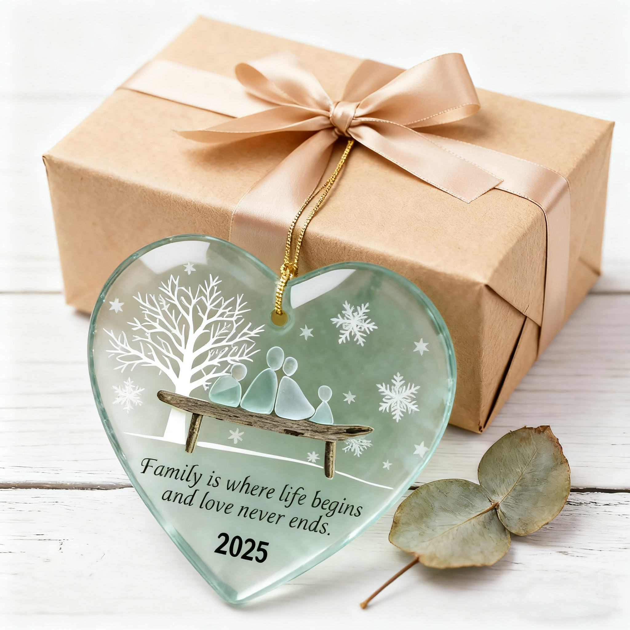 Handmade Heart-shaped Sea Glass Family Ornament