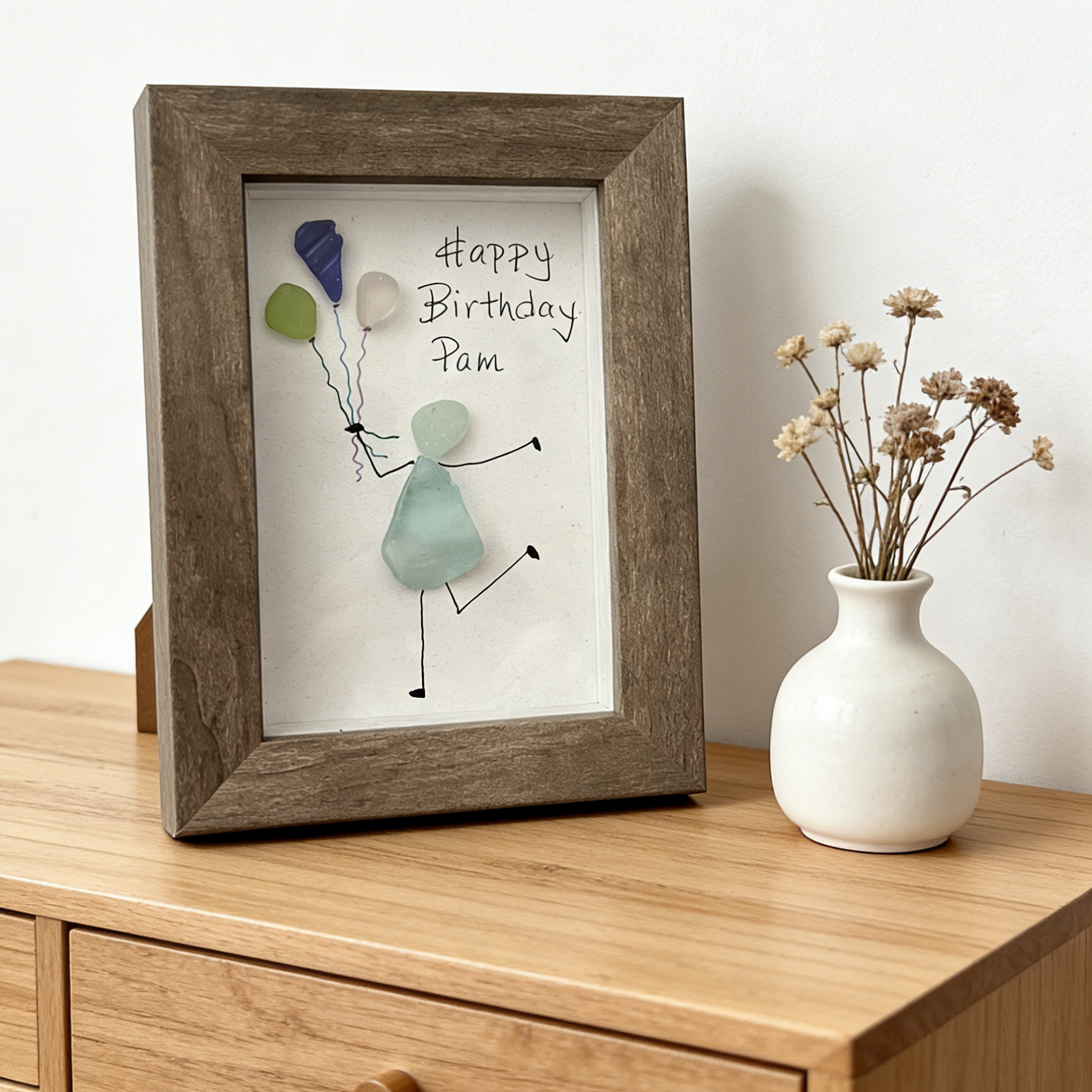 Personalized Happy Birthday Sea Glass  Art 