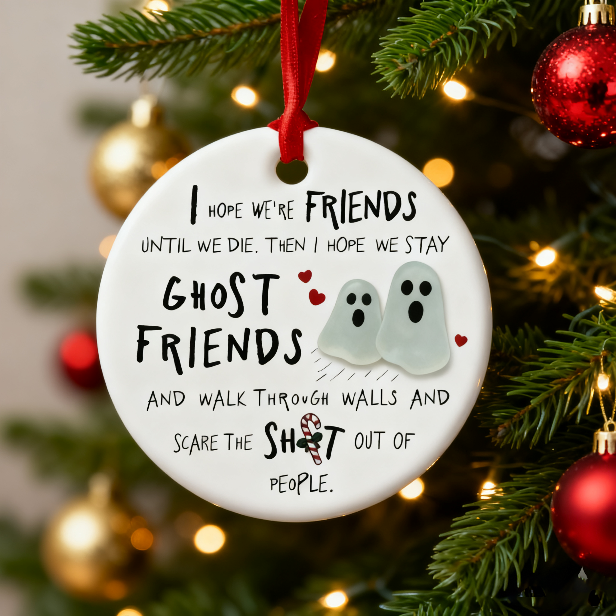 Cute Ghost Bestie Sea Glass Ornament 
