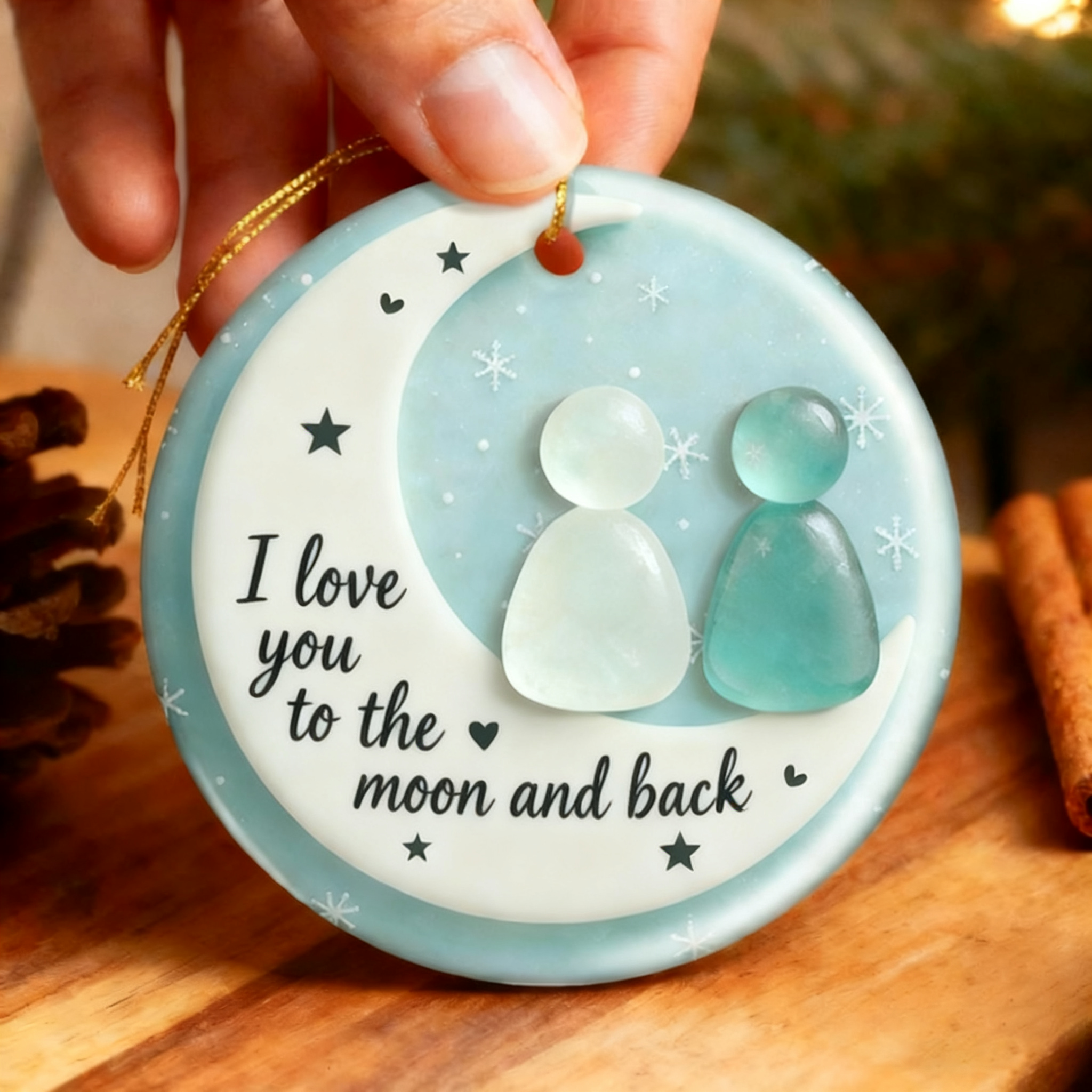 To the Moon and Back Christmas Sea Glass Ornament