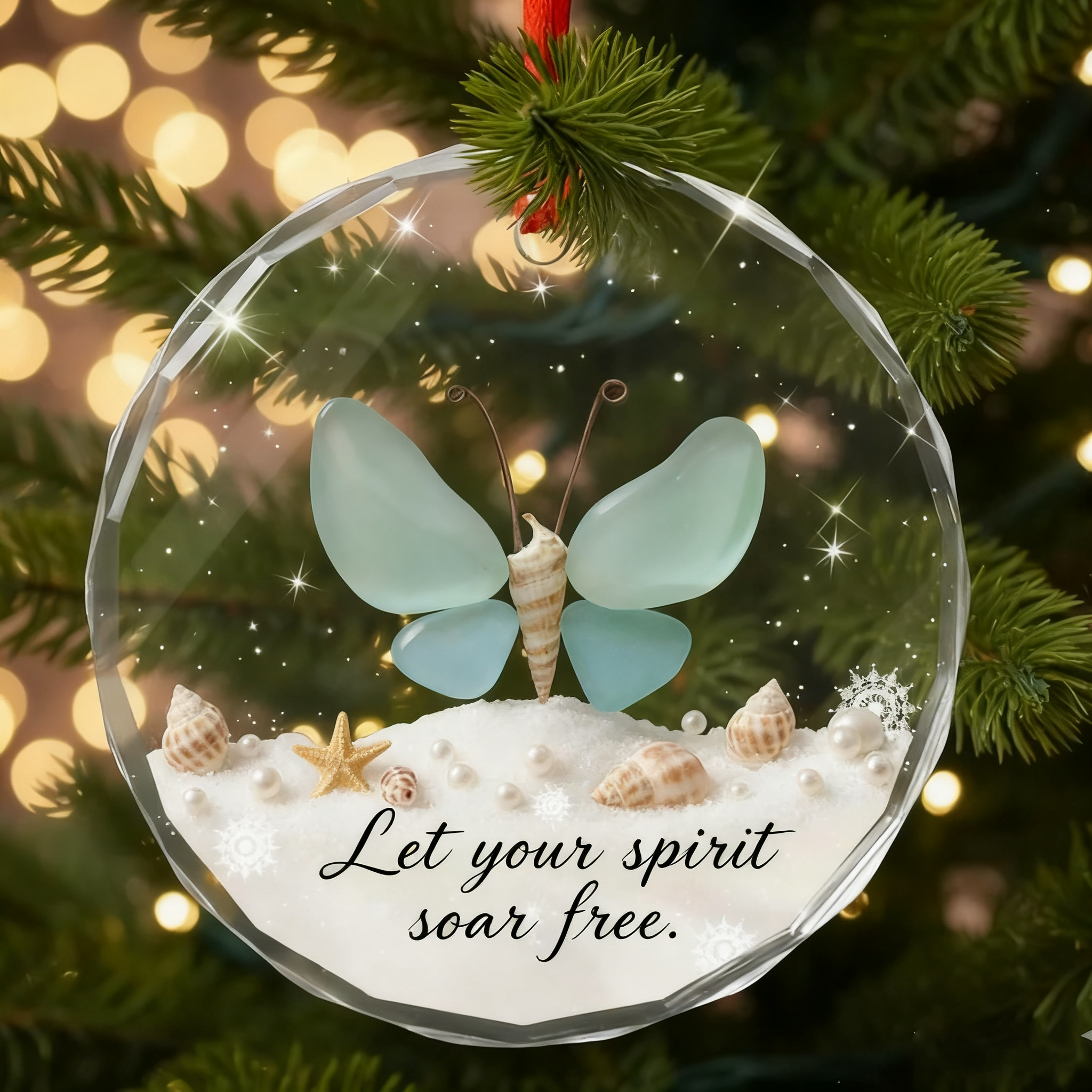 Soaring Spirit Butterfly  Sea Glass Ornament