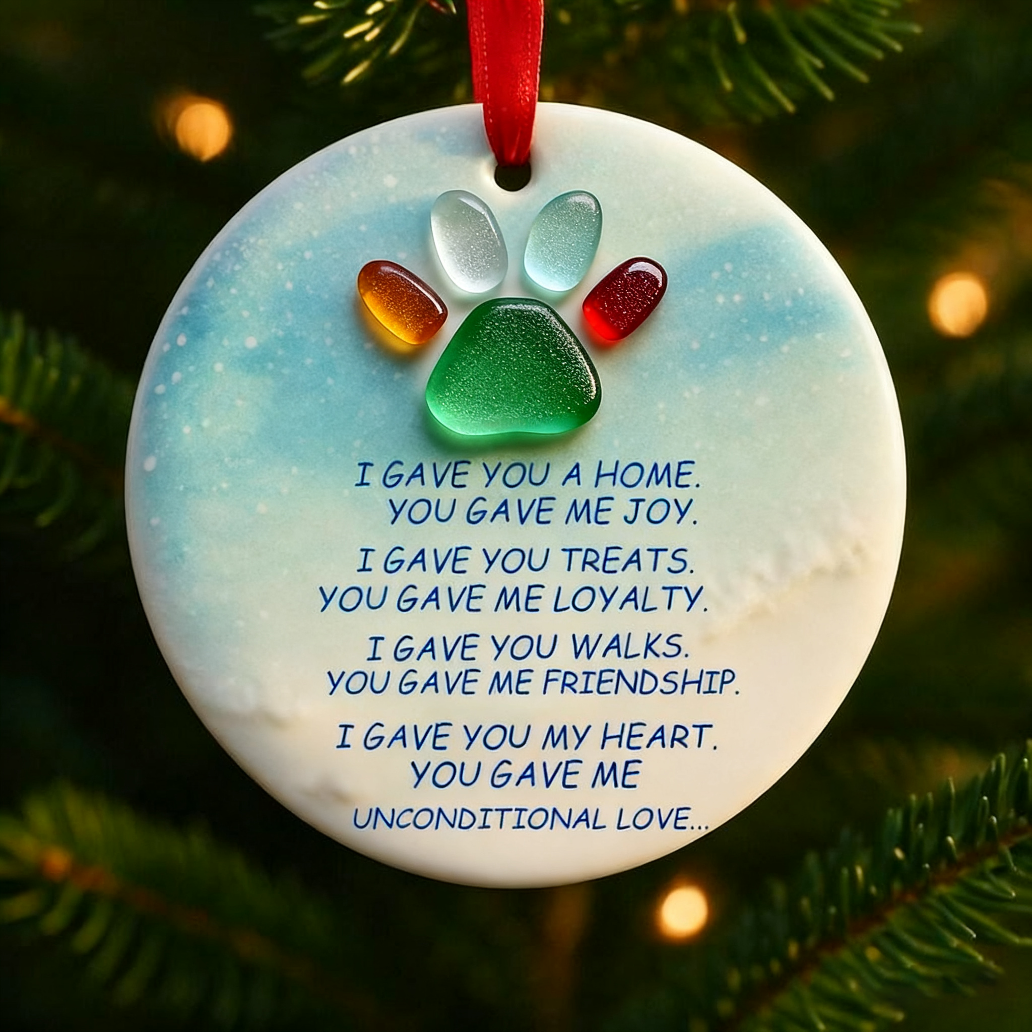Paw Print Pet Memorial Sea Glass Ornament