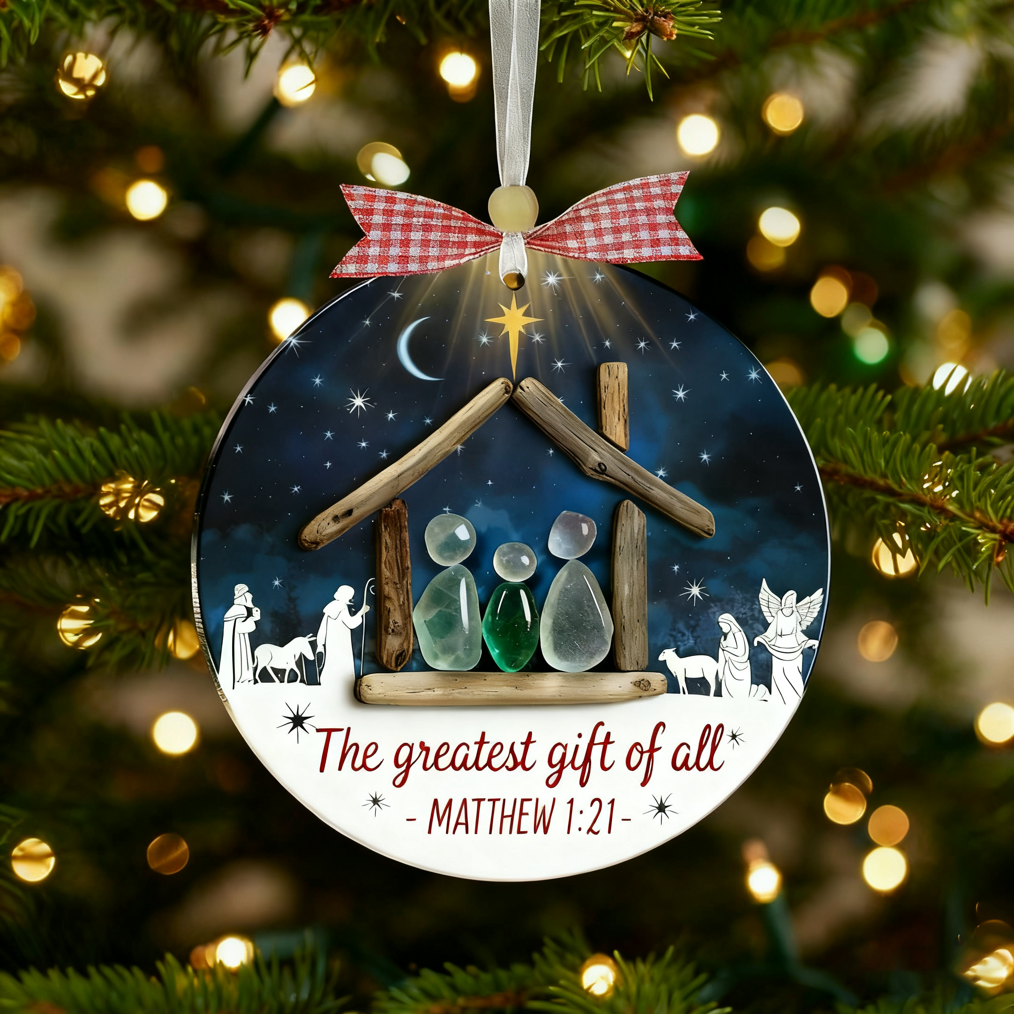 Nativity Christmas Sea Glass Ornament 