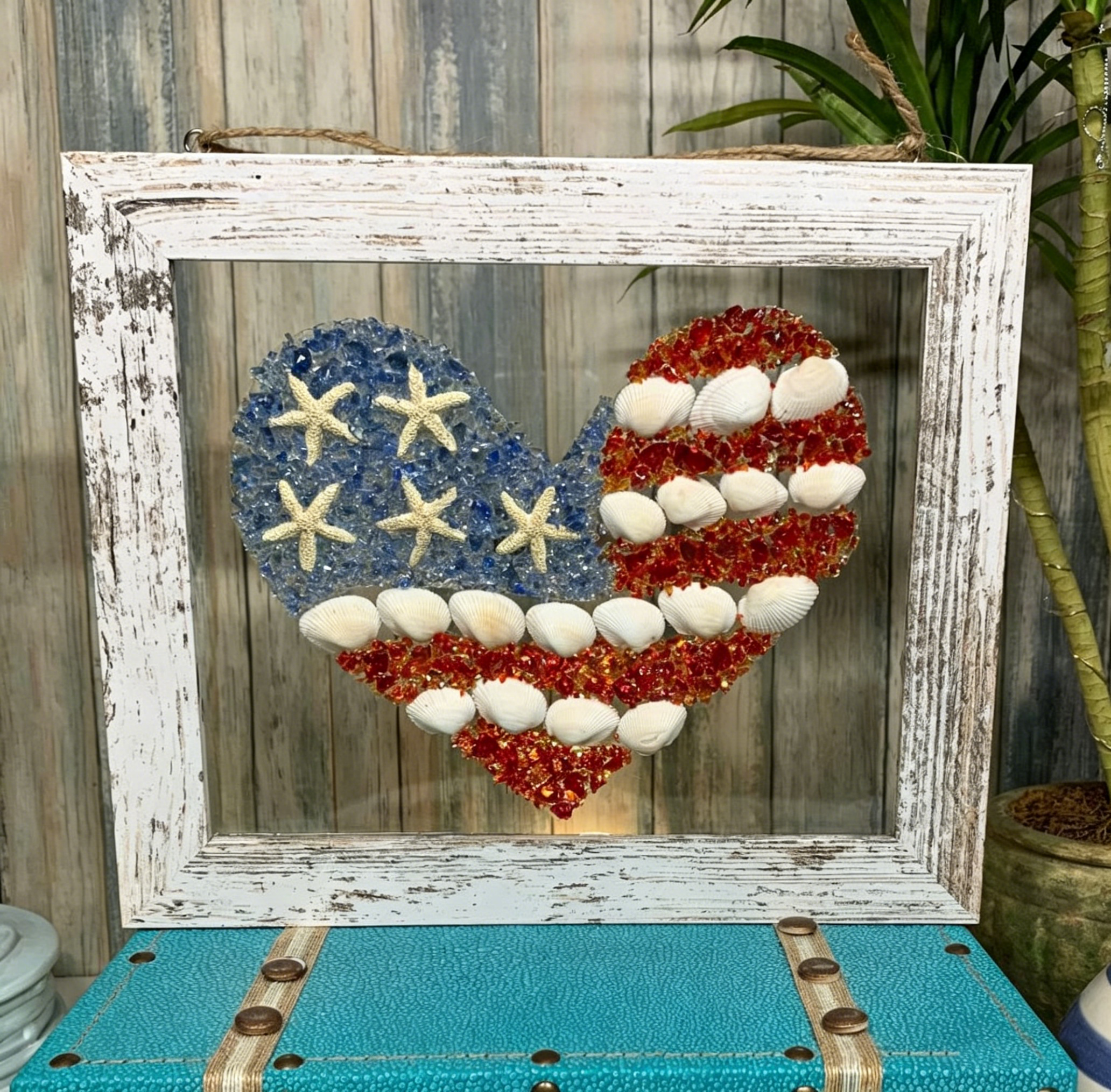 250th American Flag Sea Glass Heart Art 