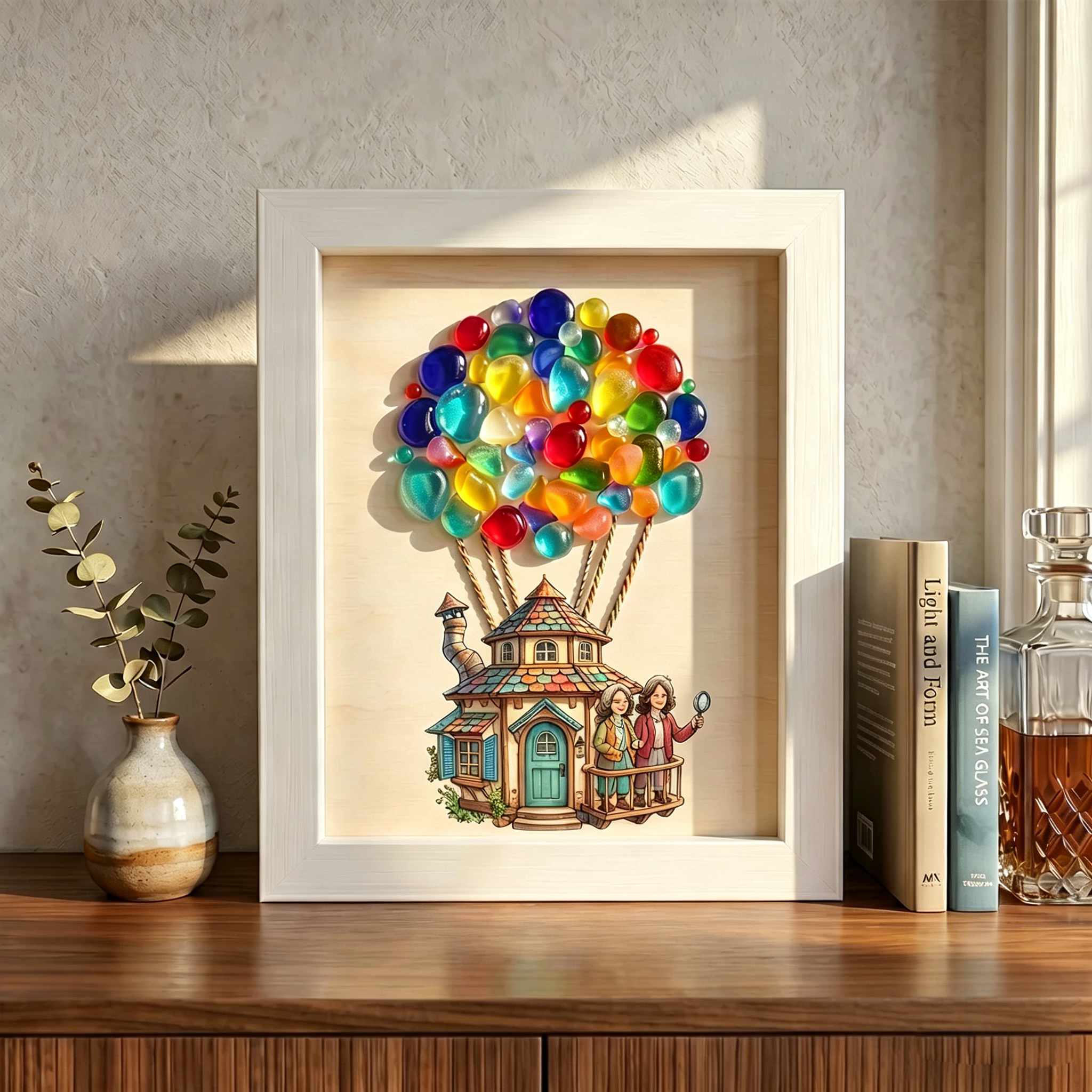 Sea Glass Hot Air Balloon Art 