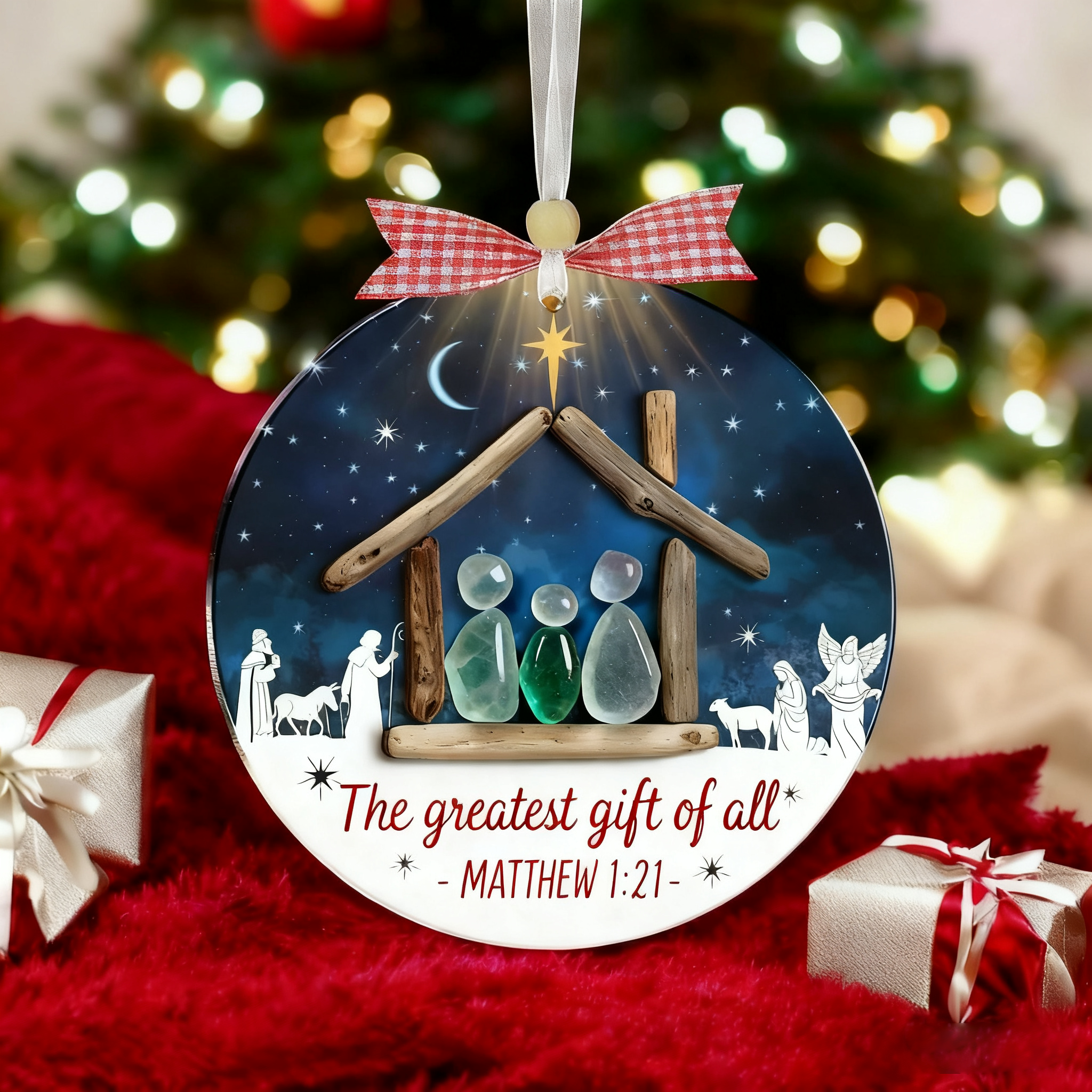 Nativity Christmas Sea Glass Ornament 