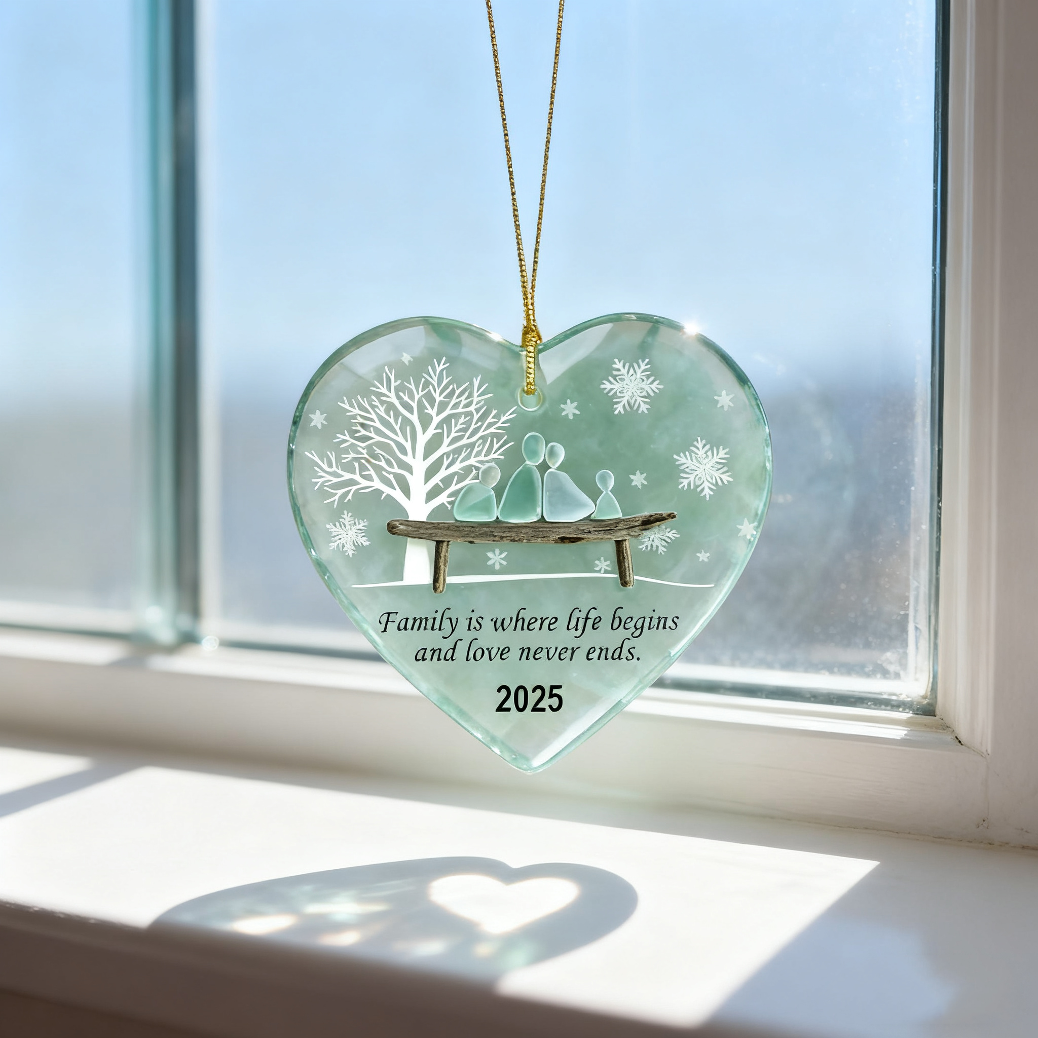 Handmade Heart-shaped Sea Glass Family Ornament