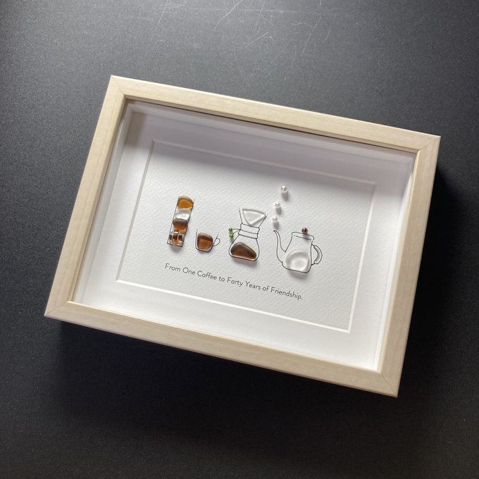 Unique Handmade Sea Glass Art, Friendship Spanish Quote Wall Decor Gift for Best Friend, Christmas Best Friend Gift, Coffee Lover Gift