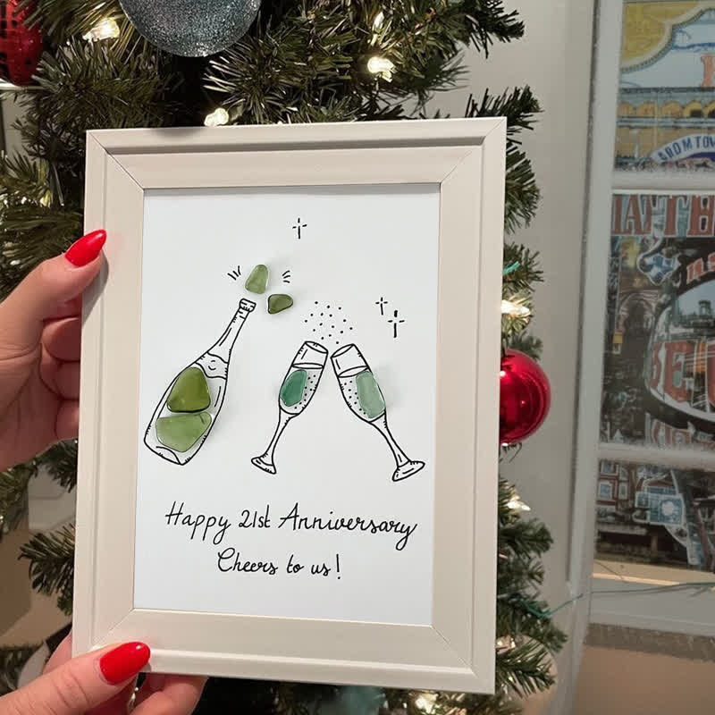 "Cheers to Us" Custom Anniversary Sea Glass Framed Art - image 0