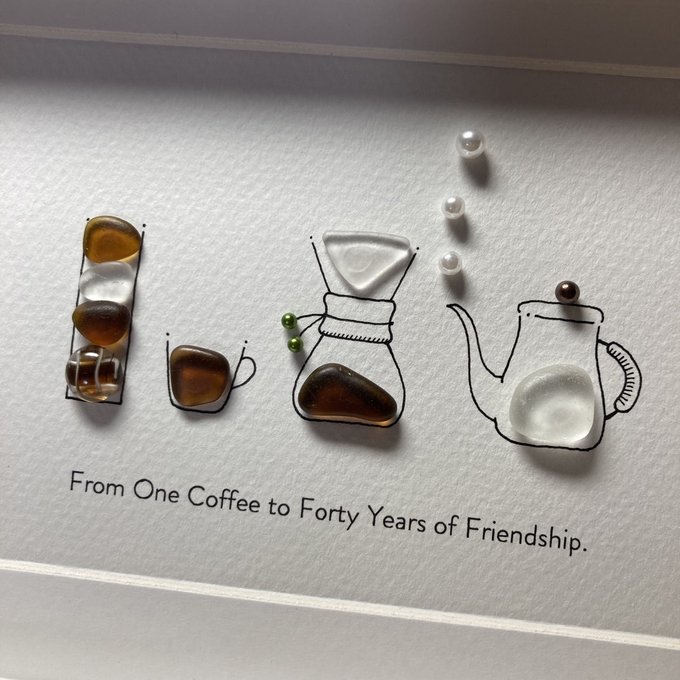 Unique Handmade Sea Glass Art, Friendship Spanish Quote Wall Decor Gift for Best Friend, Christmas Best Friend Gift, Coffee Lover Gift