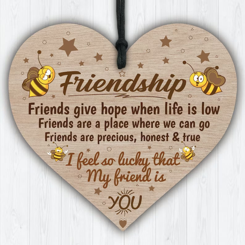 Wooden Hanging Heart Friendship Gift