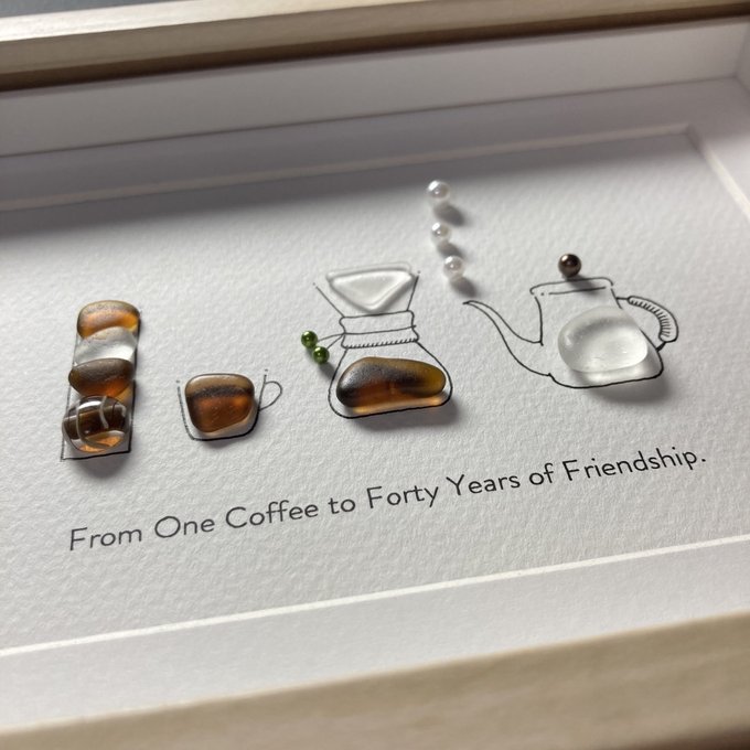 Unique Handmade Sea Glass Art, Friendship Spanish Quote Wall Decor Gift for Best Friend, Christmas Best Friend Gift, Coffee Lover Gift