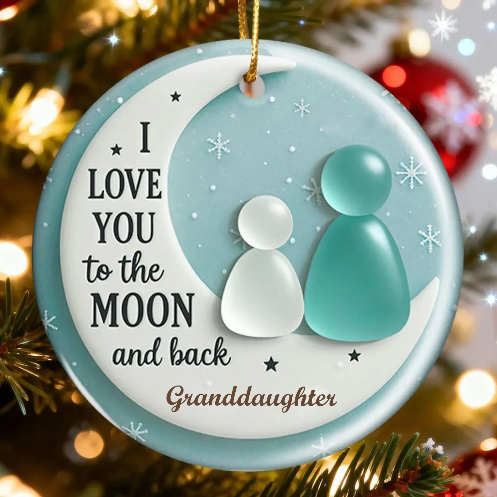 Handmade Sea Glass Ornament: Love You to the Moon for Granddaughter