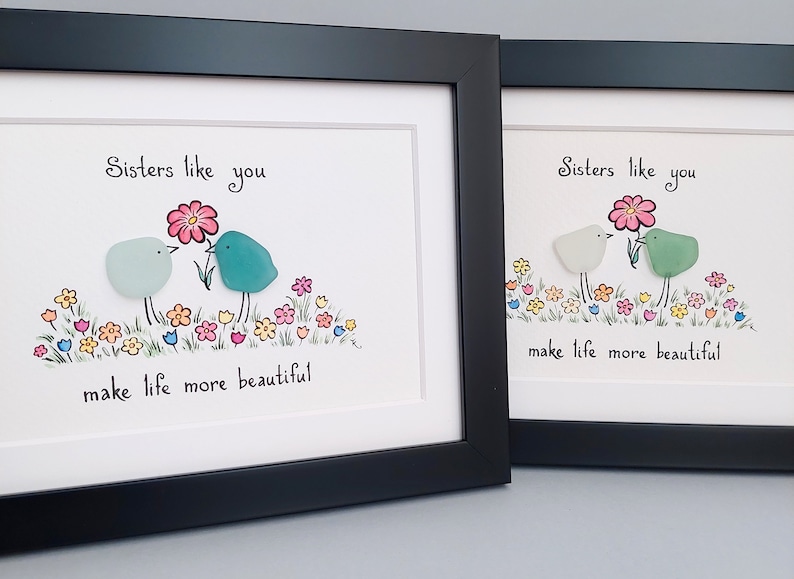 Sister Seaglass gift, Seaglass Art, Sister Gift, Framed, Birthday Gift for Sister, Personalised Gift Sister, Personalised Sister Quote Bild 3