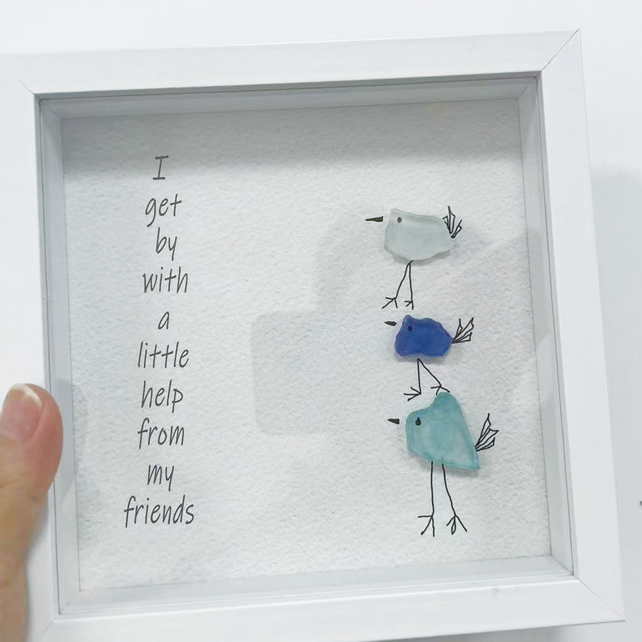 Friendship Sea Glass Birds Artwork