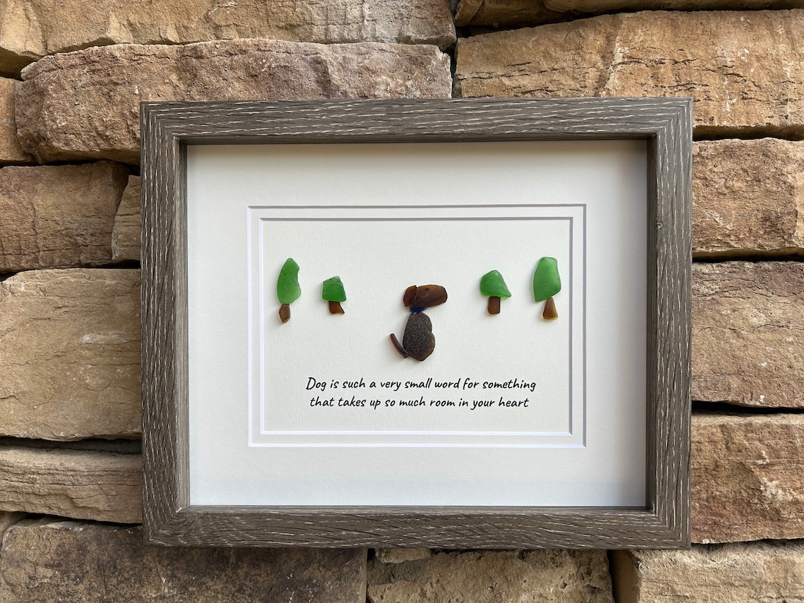 Dog Sea Glass Art, Framed 8x10 Handmade Gift With Quote, Gift for Dog Owner image 4