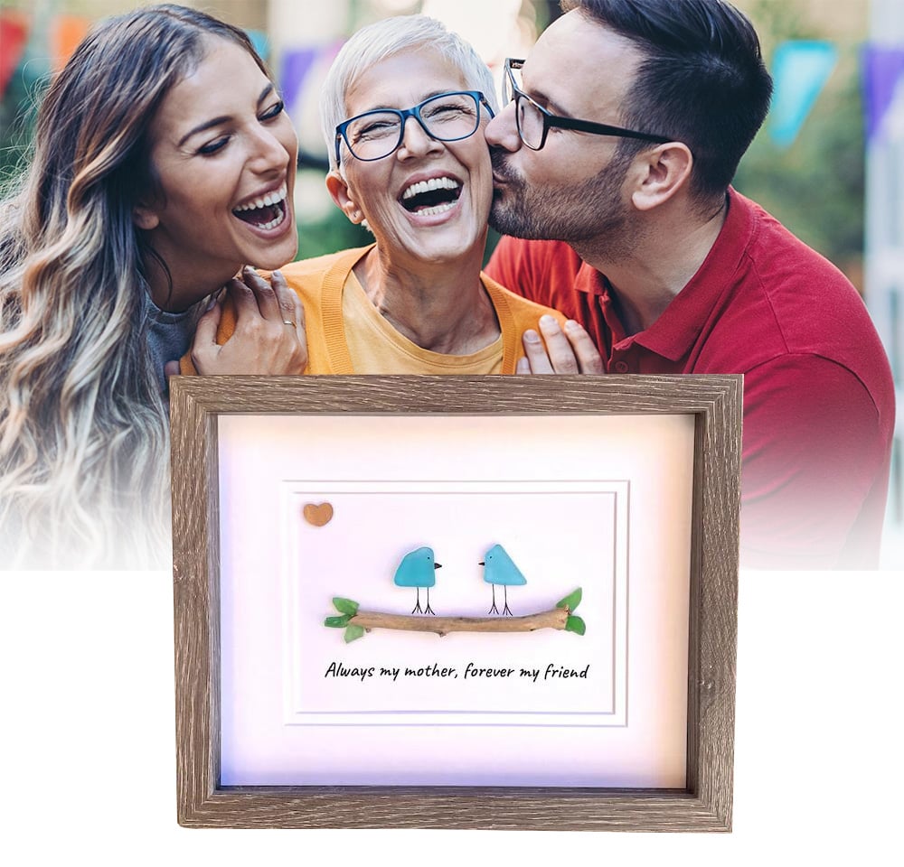 ❤️Unique Gift for Mom, Sea Glass Art Captioned “Always my mother, forever my friend”Mother’s Day Gift,