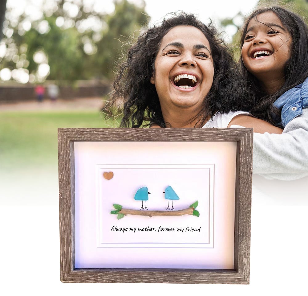 ❤️Unique Gift for Mom, Sea Glass Art Captioned “Always my mother, forever my friend”Mother’s Day Gift,