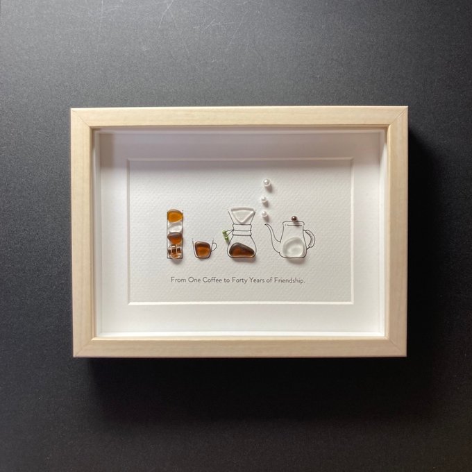 Unique Handmade Sea Glass Art, Friendship Spanish Quote Wall Decor Gift for Best Friend, Christmas Best Friend Gift, Coffee Lover Gift