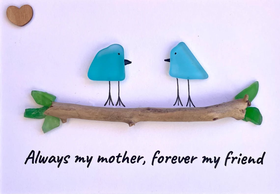 ❤️Unique Gift for Mom, Sea Glass Art Captioned “Always my mother, forever my friend”Mother’s Day Gift,