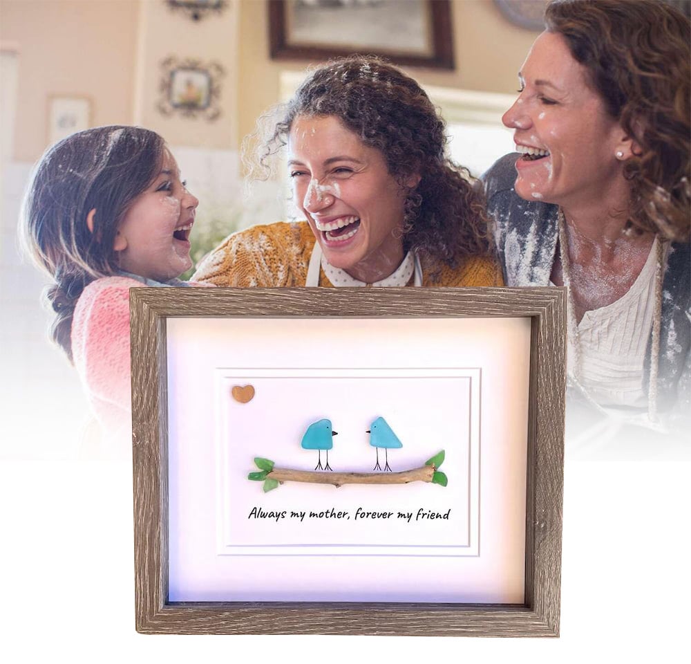 ❤️Unique Gift for Mom, Sea Glass Art Captioned “Always my mother, forever my friend”Mother’s Day Gift,
