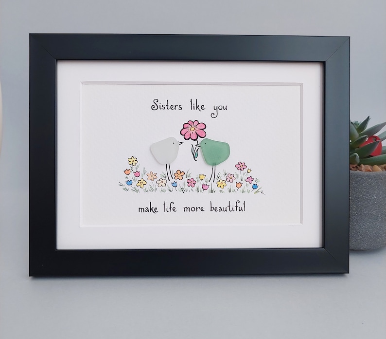 Sister Seaglass gift, Seaglass Art, Sister Gift, Framed, Birthday Gift for Sister, Personalised Gift Sister, Personalised Sister Quote Bild 1
